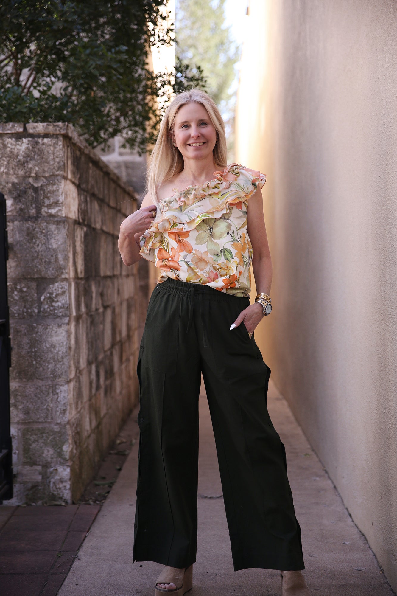 Kate One Shoulder Top Botanical Print