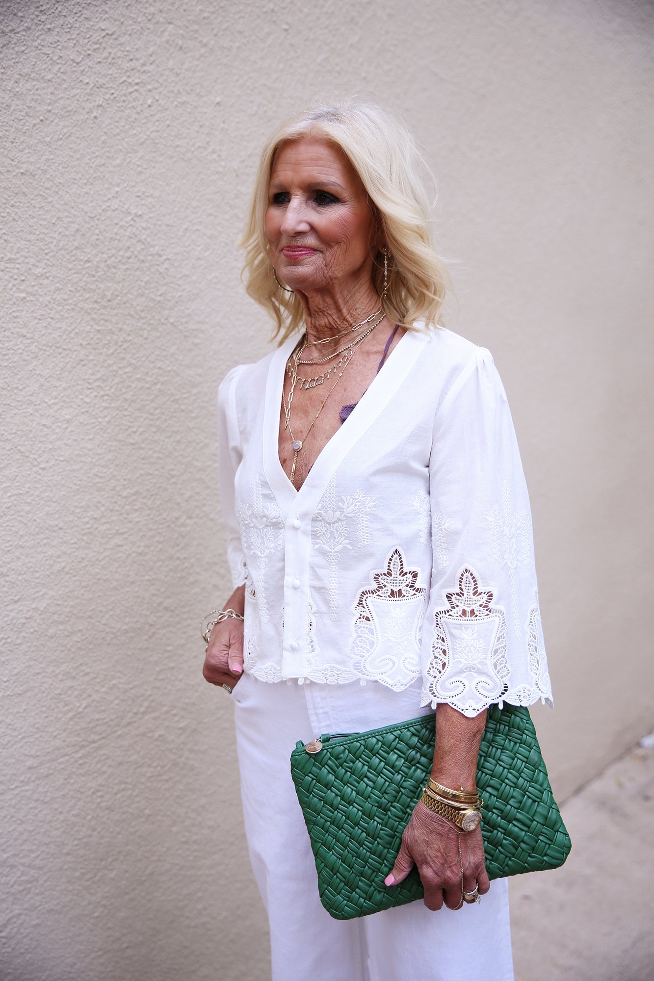 Flat Clutch With Tabs Fern Puffy Woven Nappa