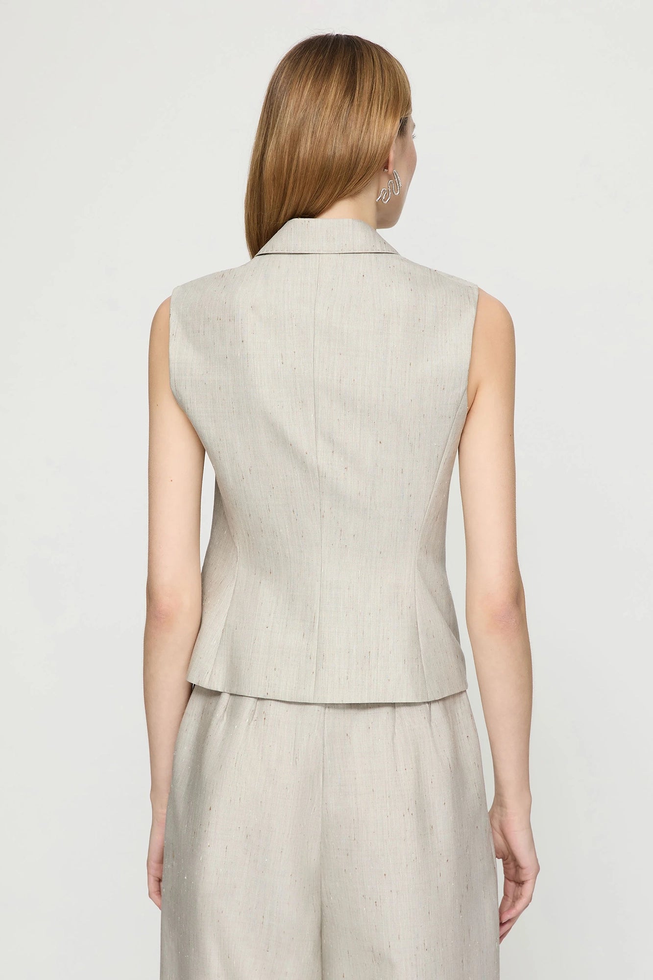Flecked Wool-Silk- Waistcoat Vest Pencil Grey Multi