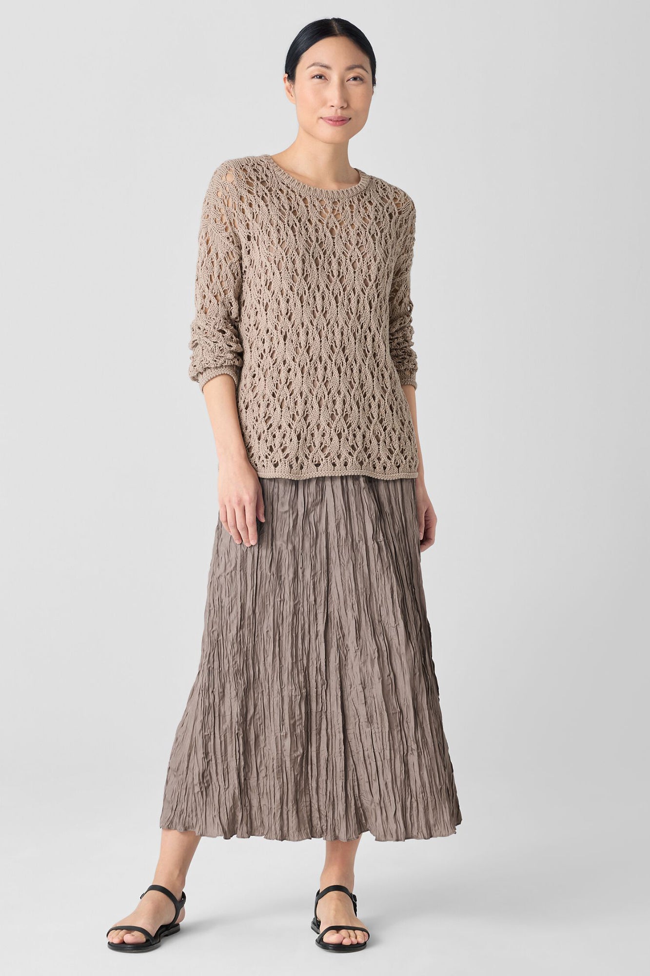 Full Length Crushed Silk Flared Skirt