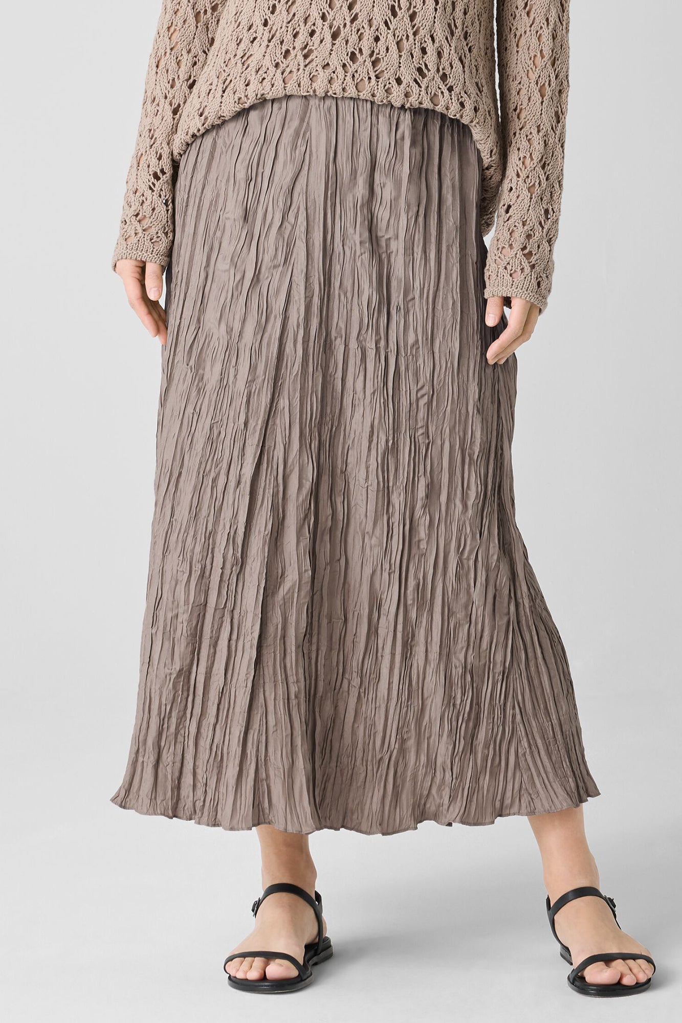 Full Length Crushed Silk Flared Skirt