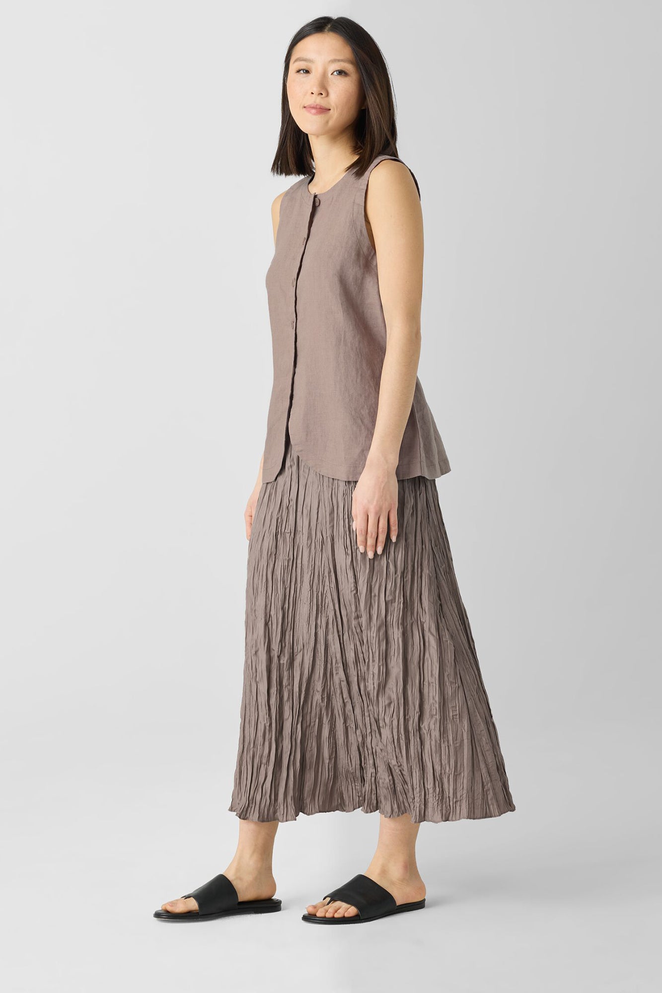 Full Length Crushed Silk Flared Skirt
