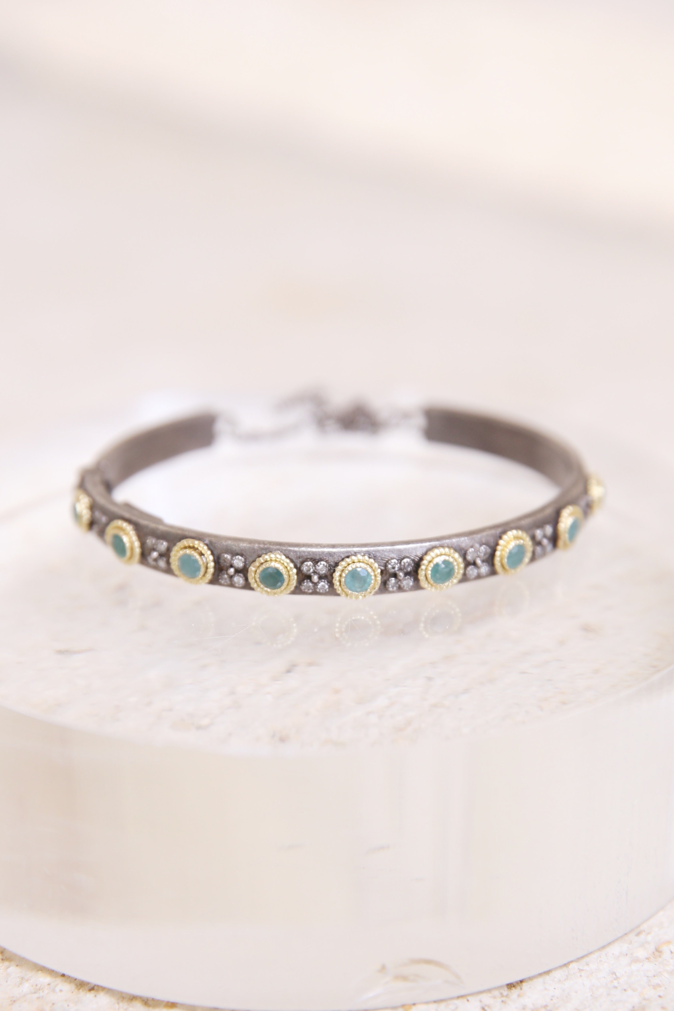 Grandidierite And Grey Diamonds Kick Cuff Bracelet