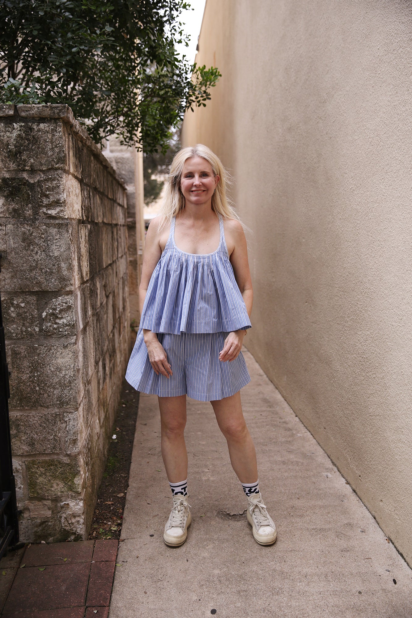 Helmi Striped Shirting Pleat Short