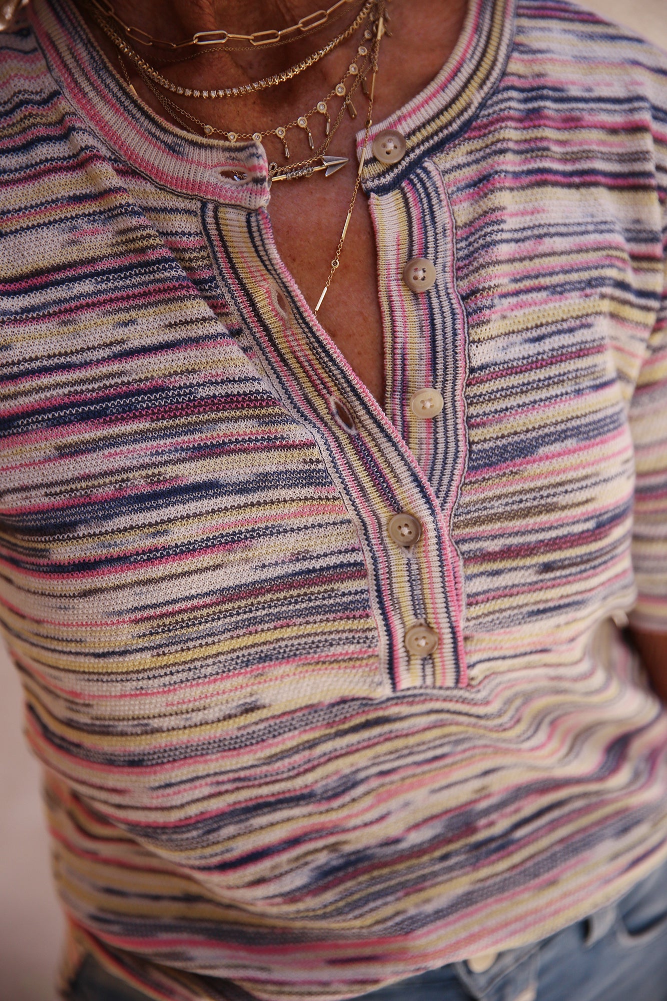 Henley Short Sleeve Fine Knit Shirt Multi Color