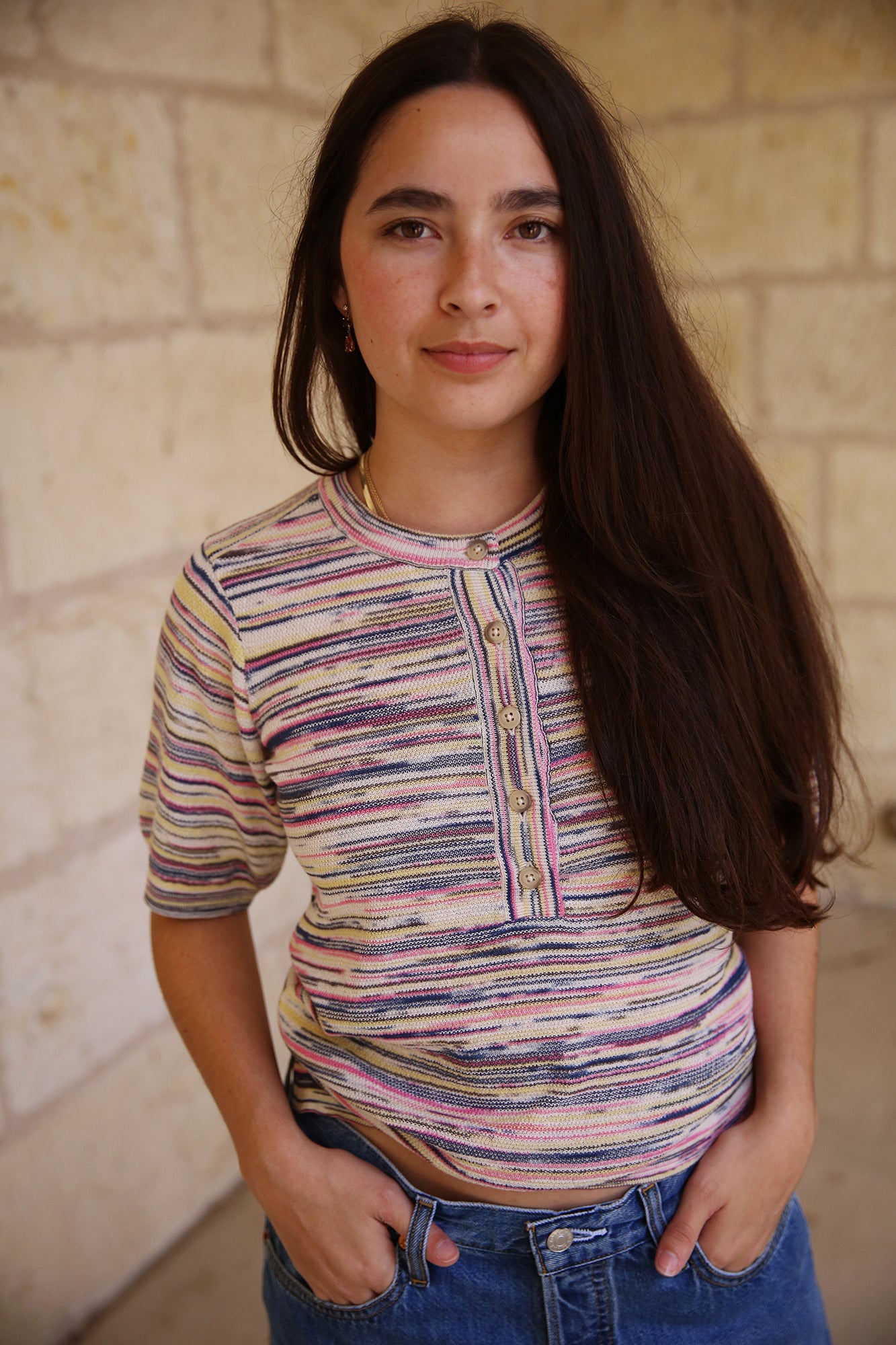 Henley Short Sleeve Fine Knit Shirt Multi Color