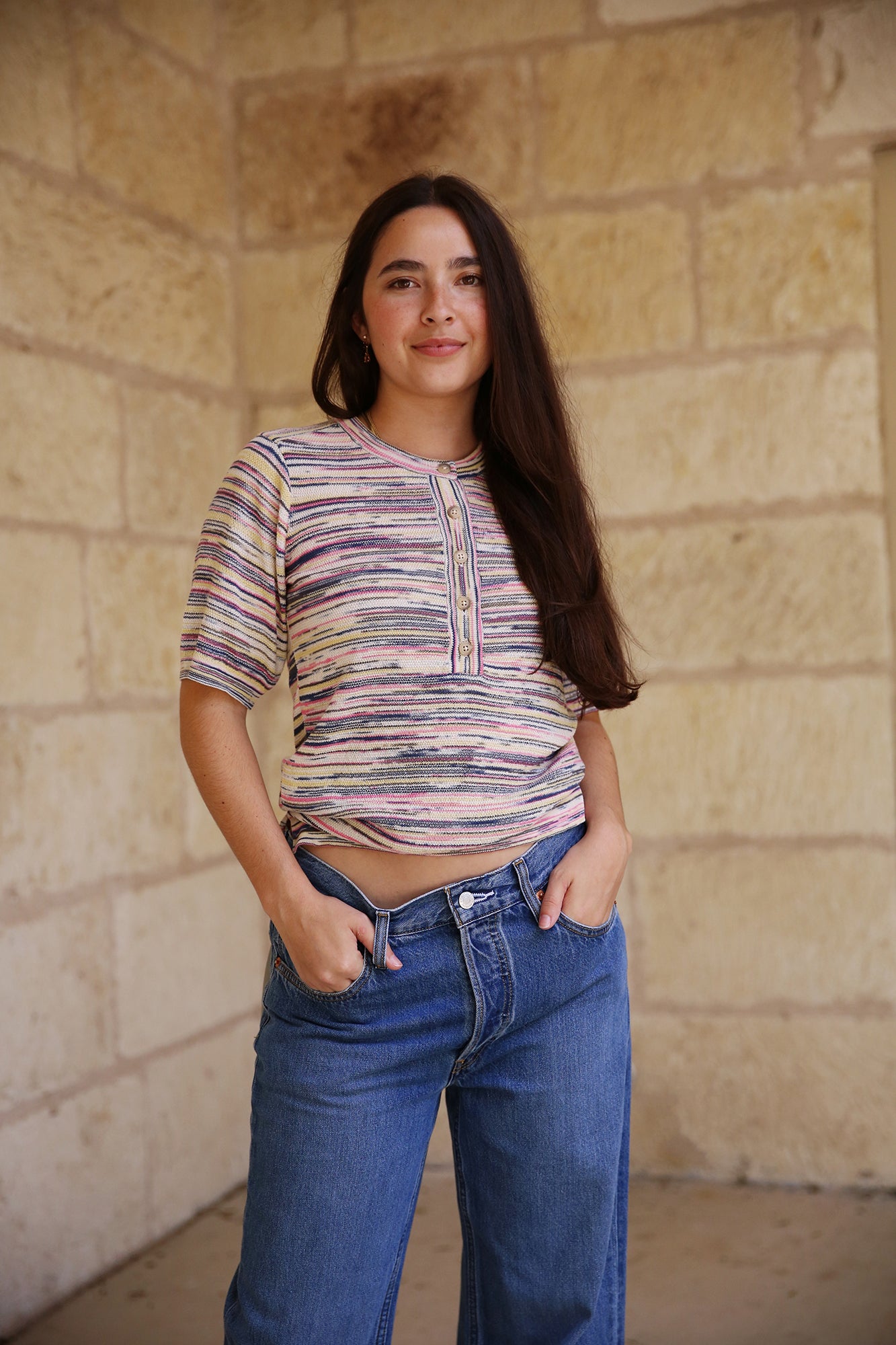 Henley Short Sleeve Fine Knit Shirt Multi Color