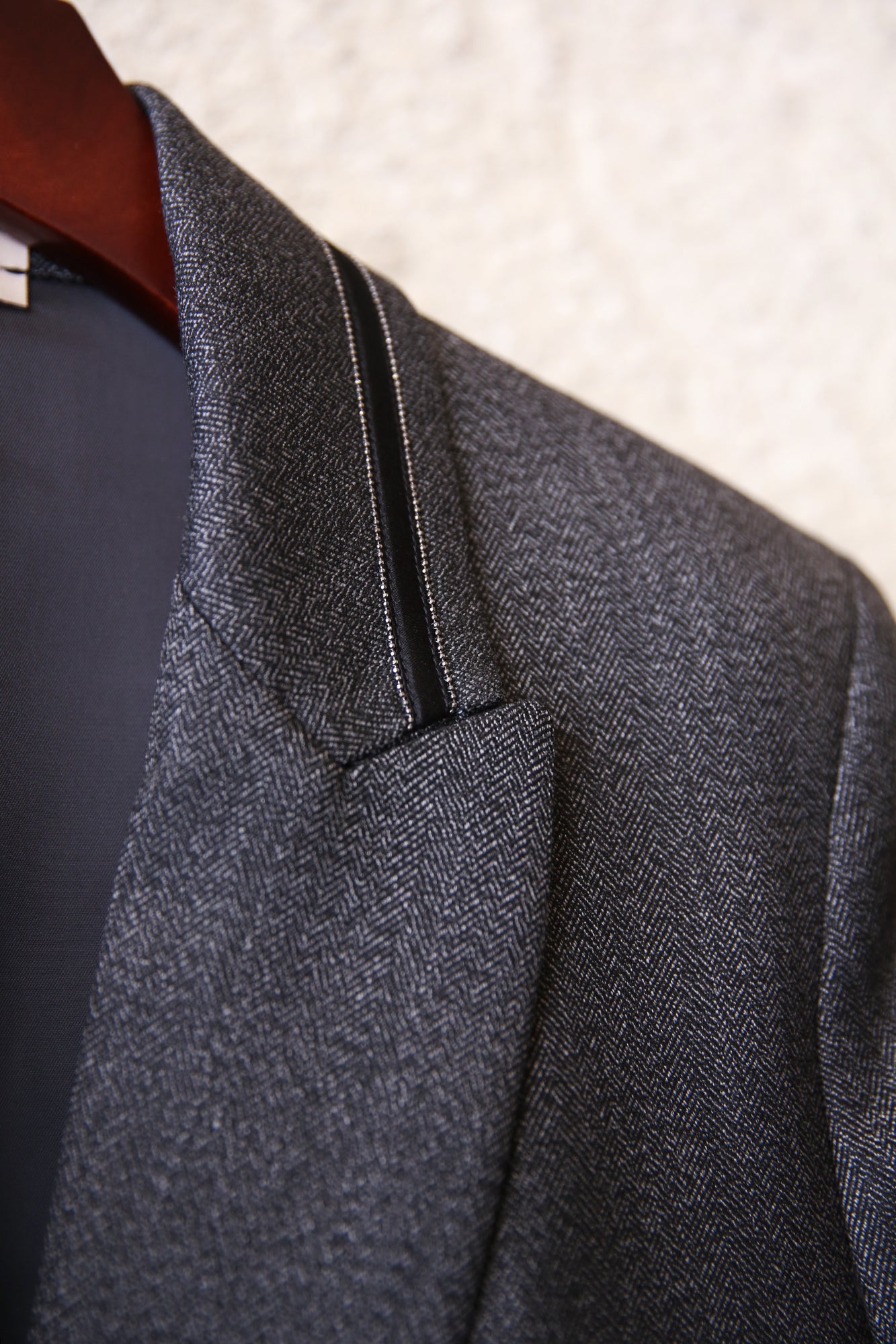 Herringbone Blazer With Detailed Collar