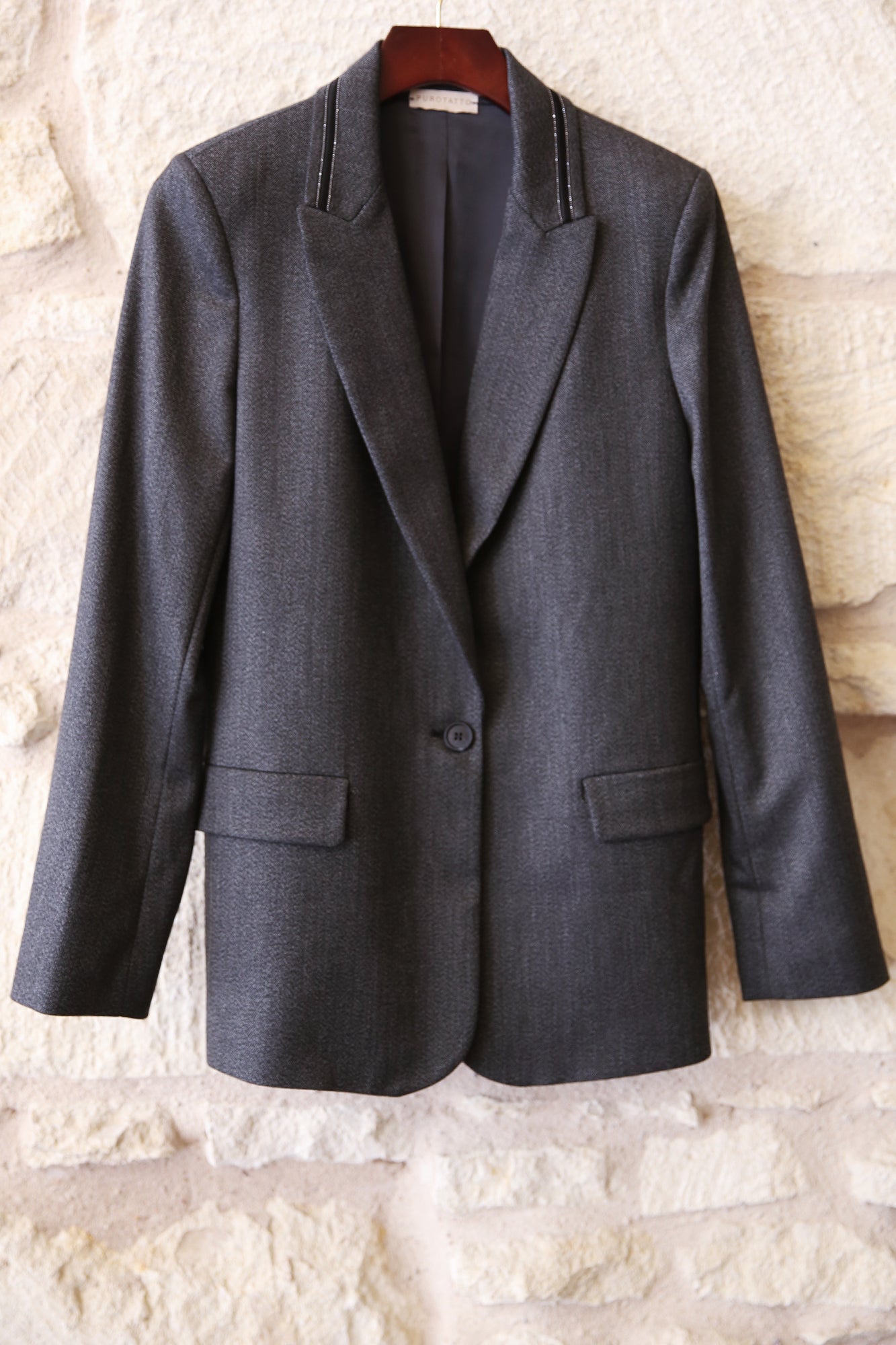 Herringbone Blazer With Detailed Collar