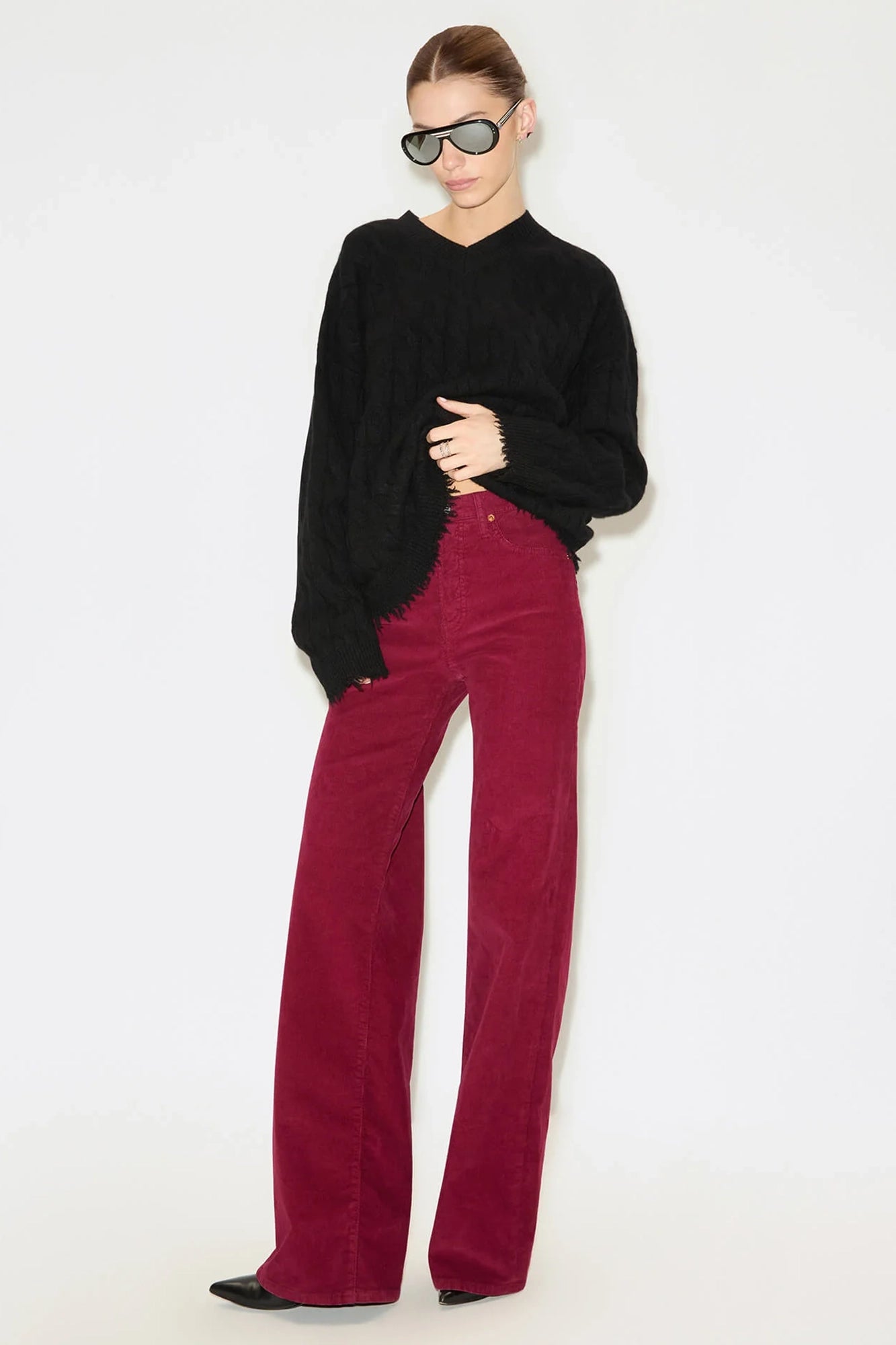 High Rise Wide Leg Beet Cord