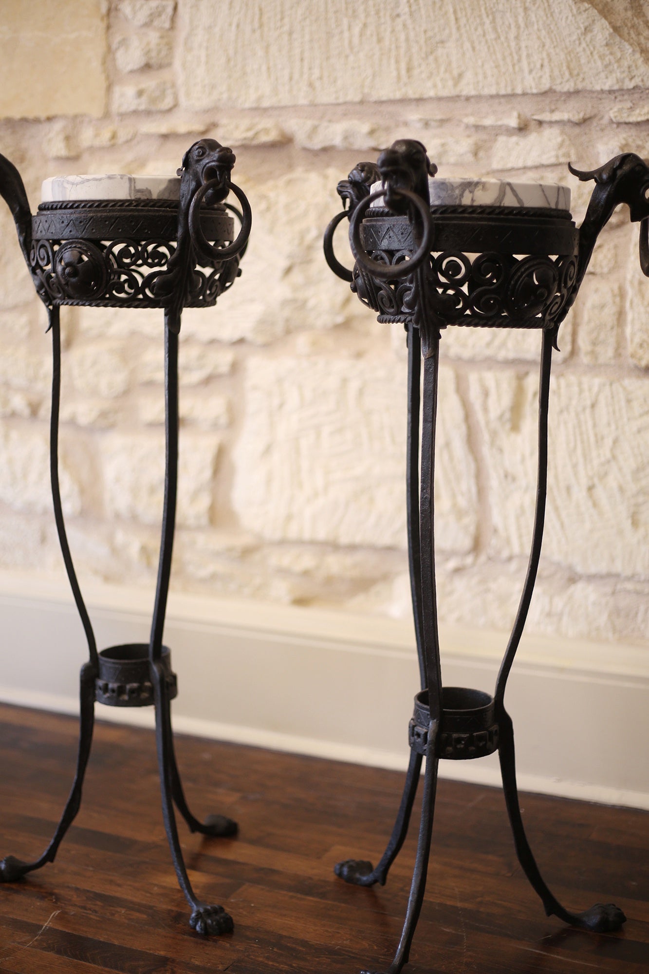 Iron & Marble Plant Stands - PAIR