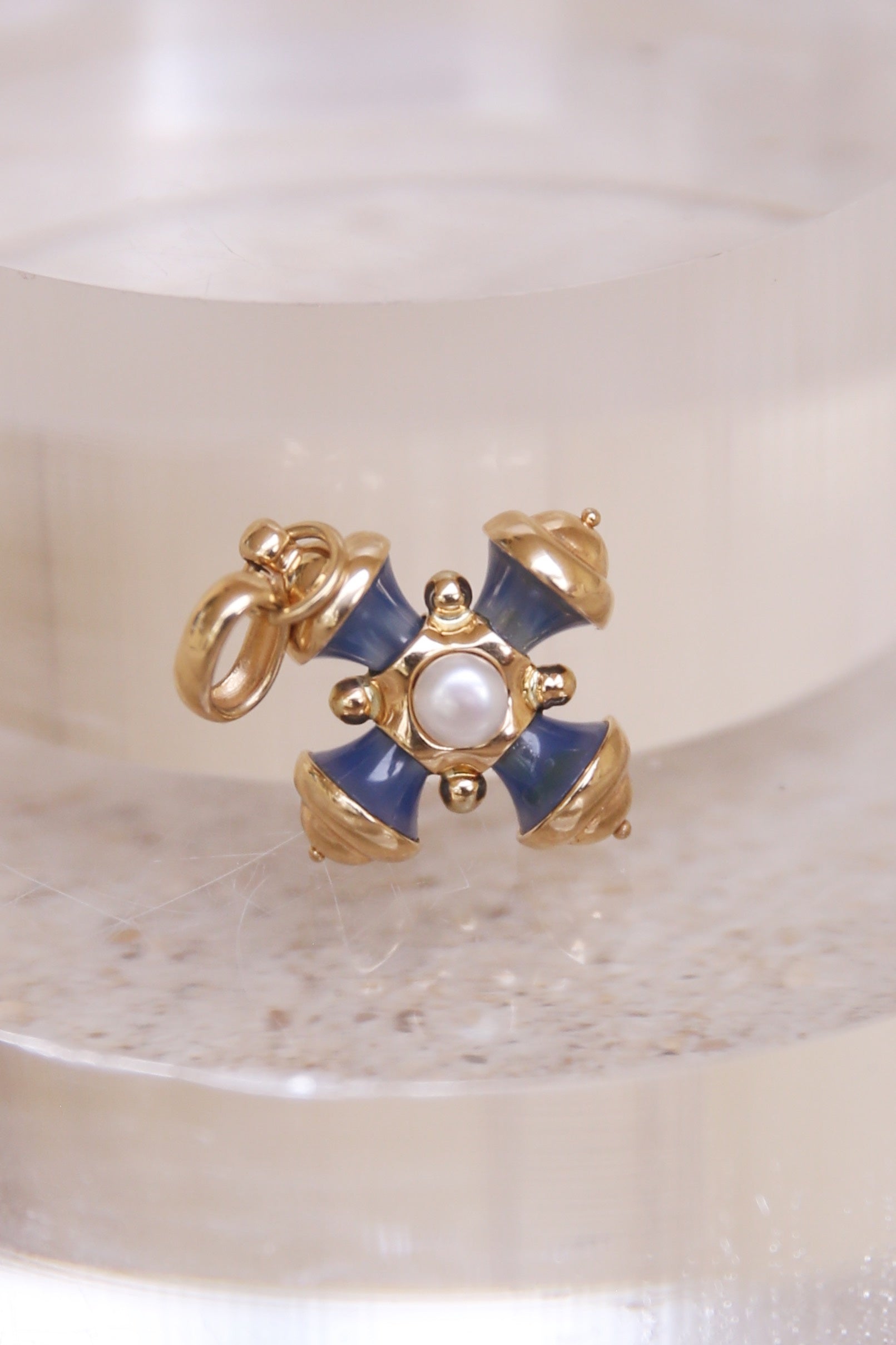 Italian Pendant Pearl & Blue Stone 14K YG