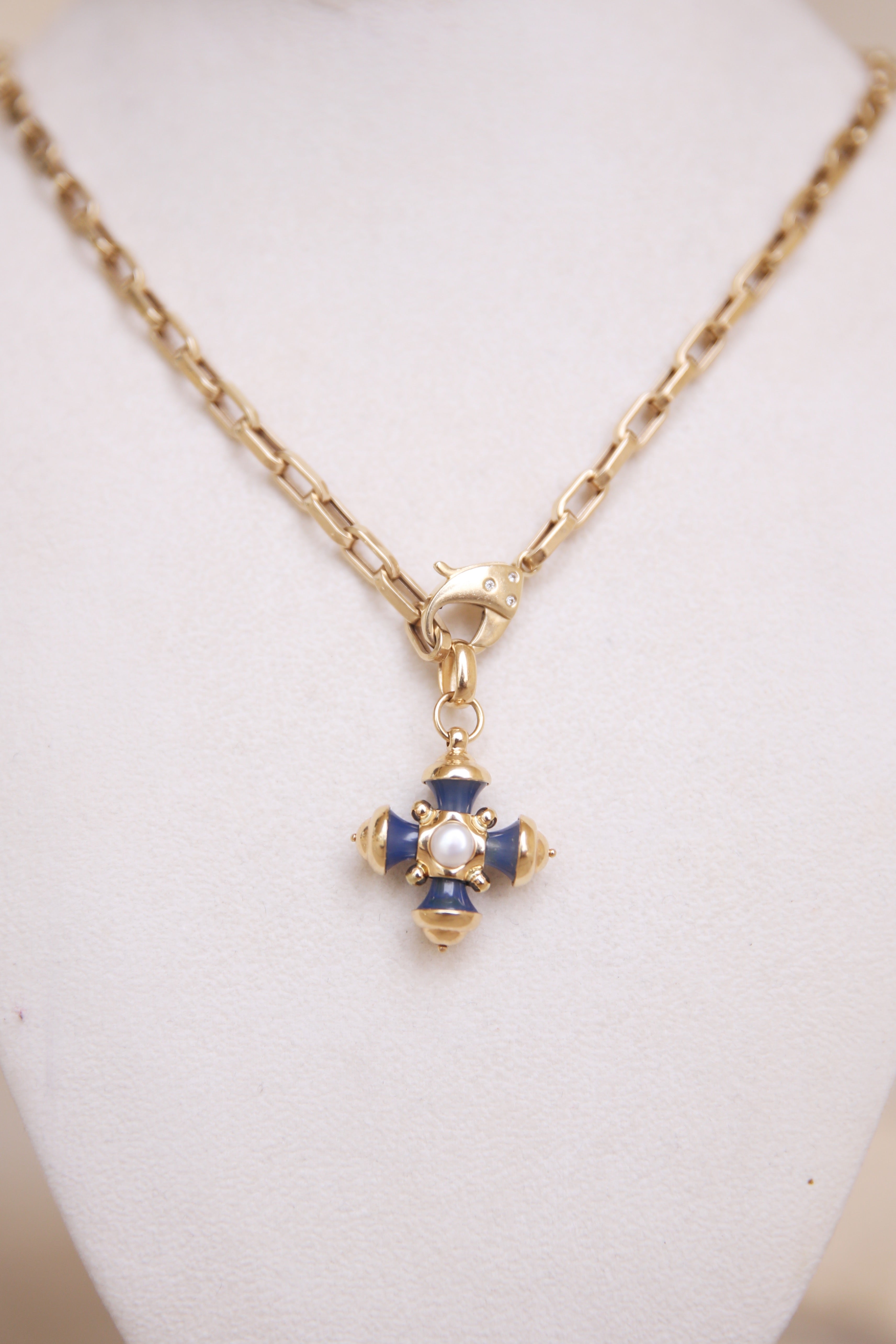 Italian Pendant Pearl & Blue Stone 14K YG