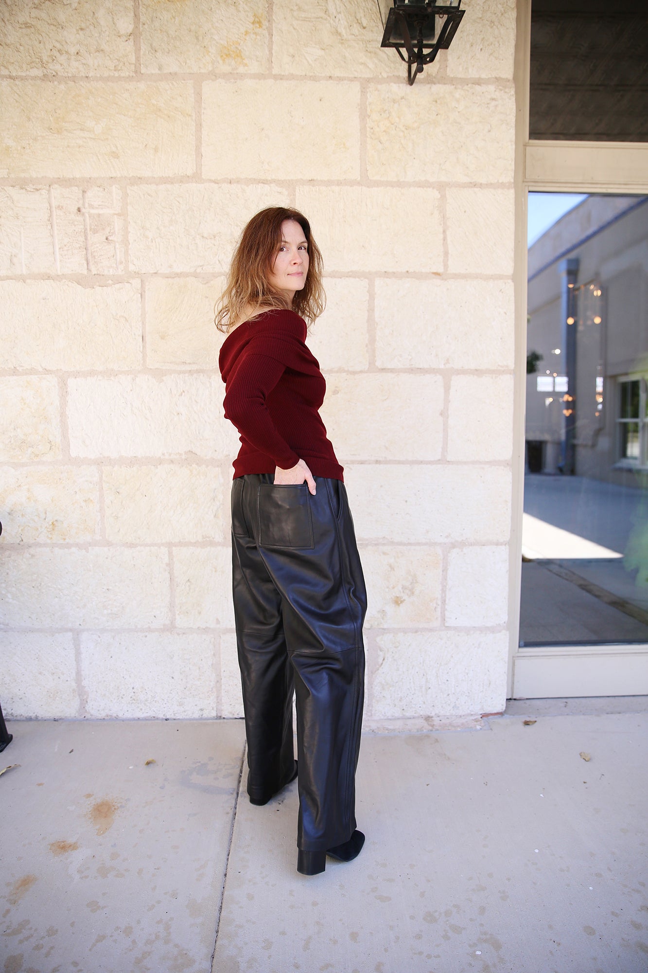 Jones Leather Wide Leg Pant Black