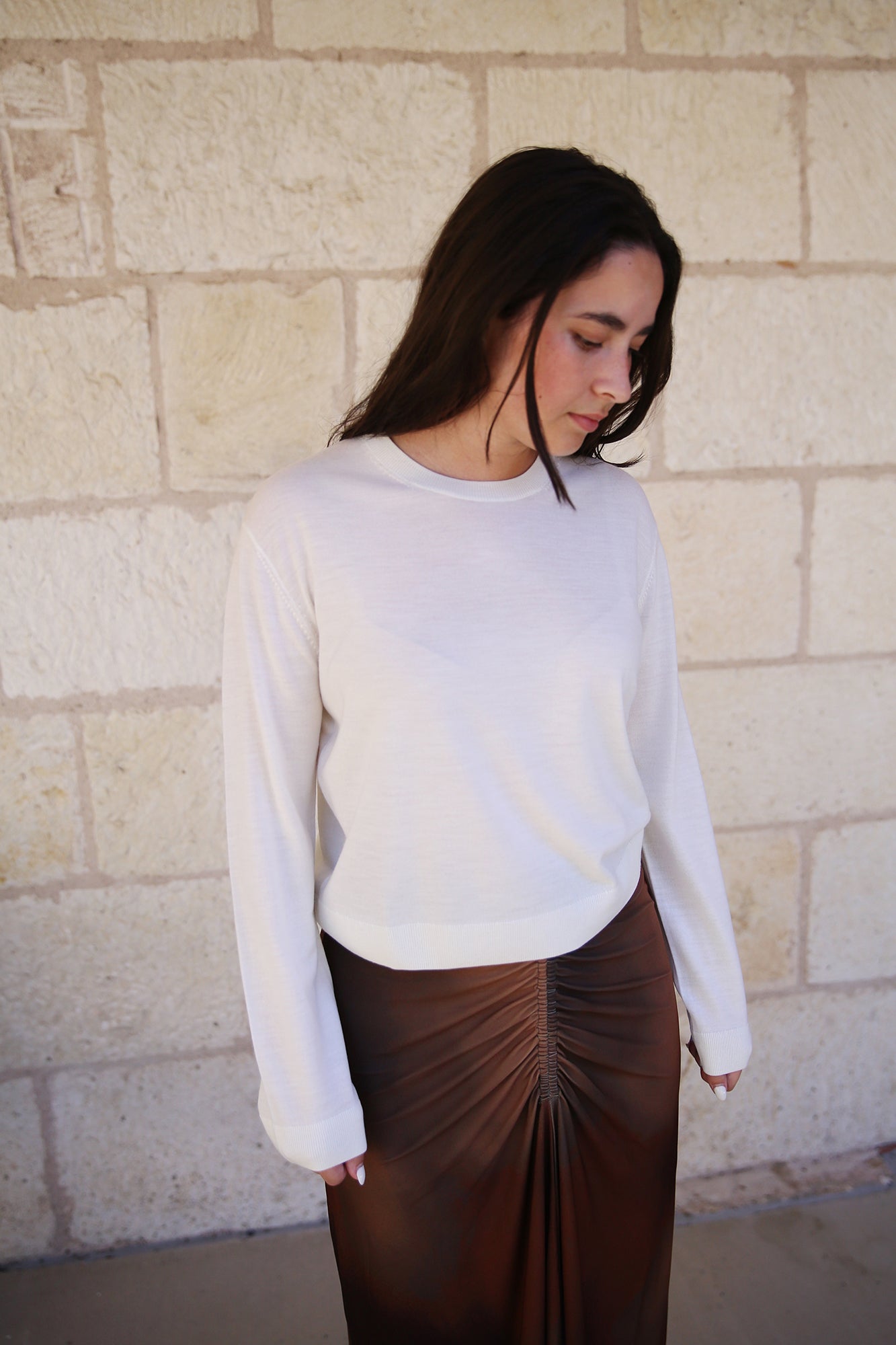 James Classic Crew Merino Wool Sweater Parchment