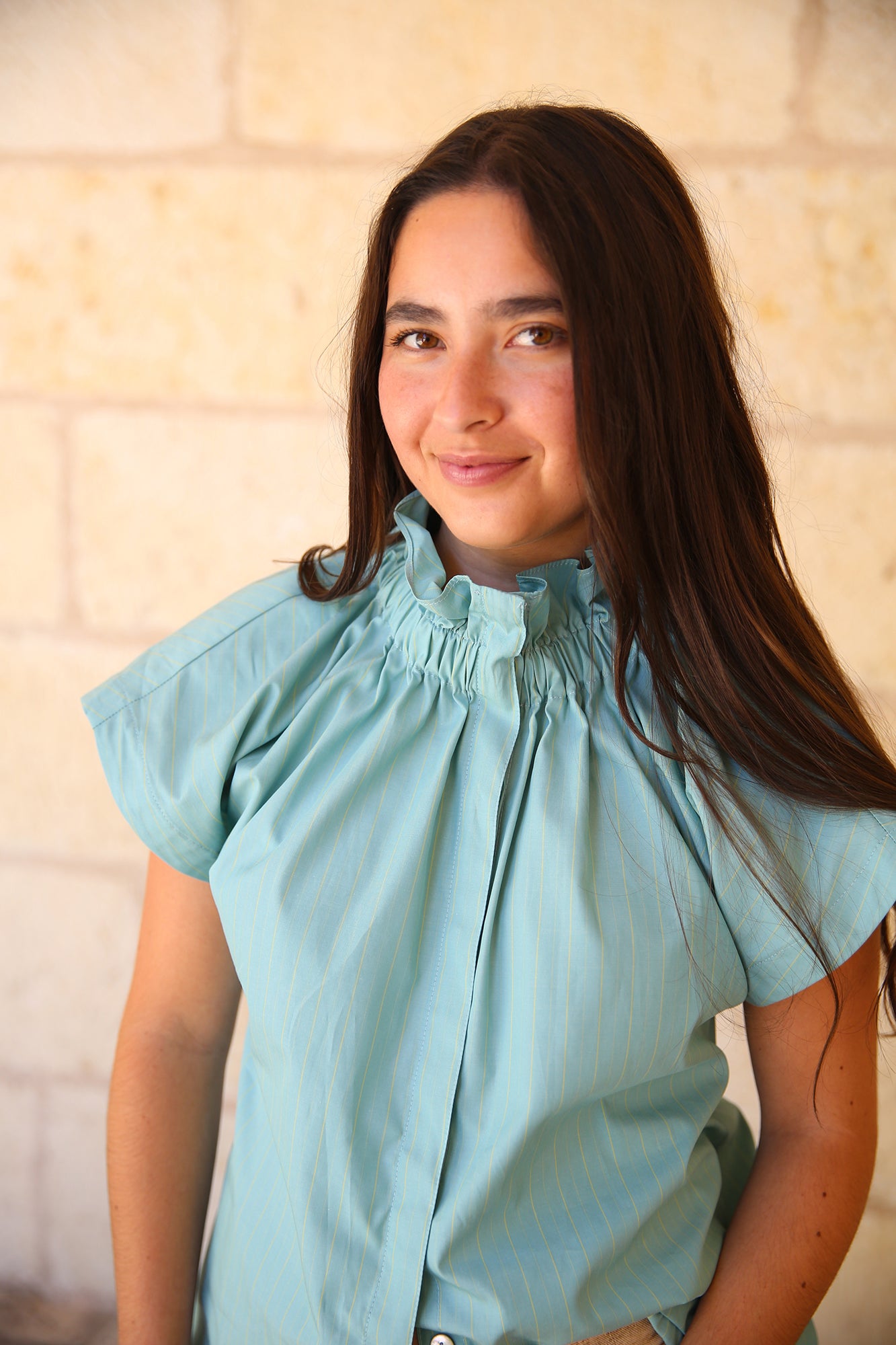 Jenny Top Chalk Stripe Turquoise