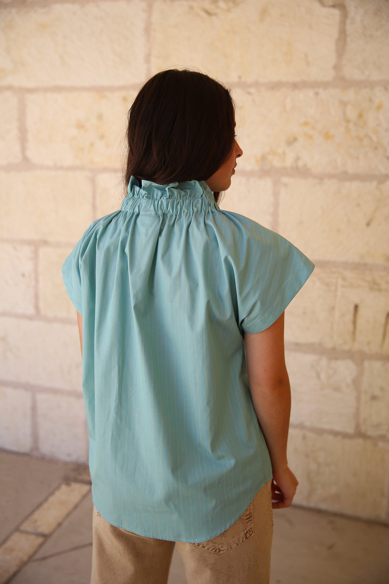 Jenny Top Chalk Stripe Turquoise