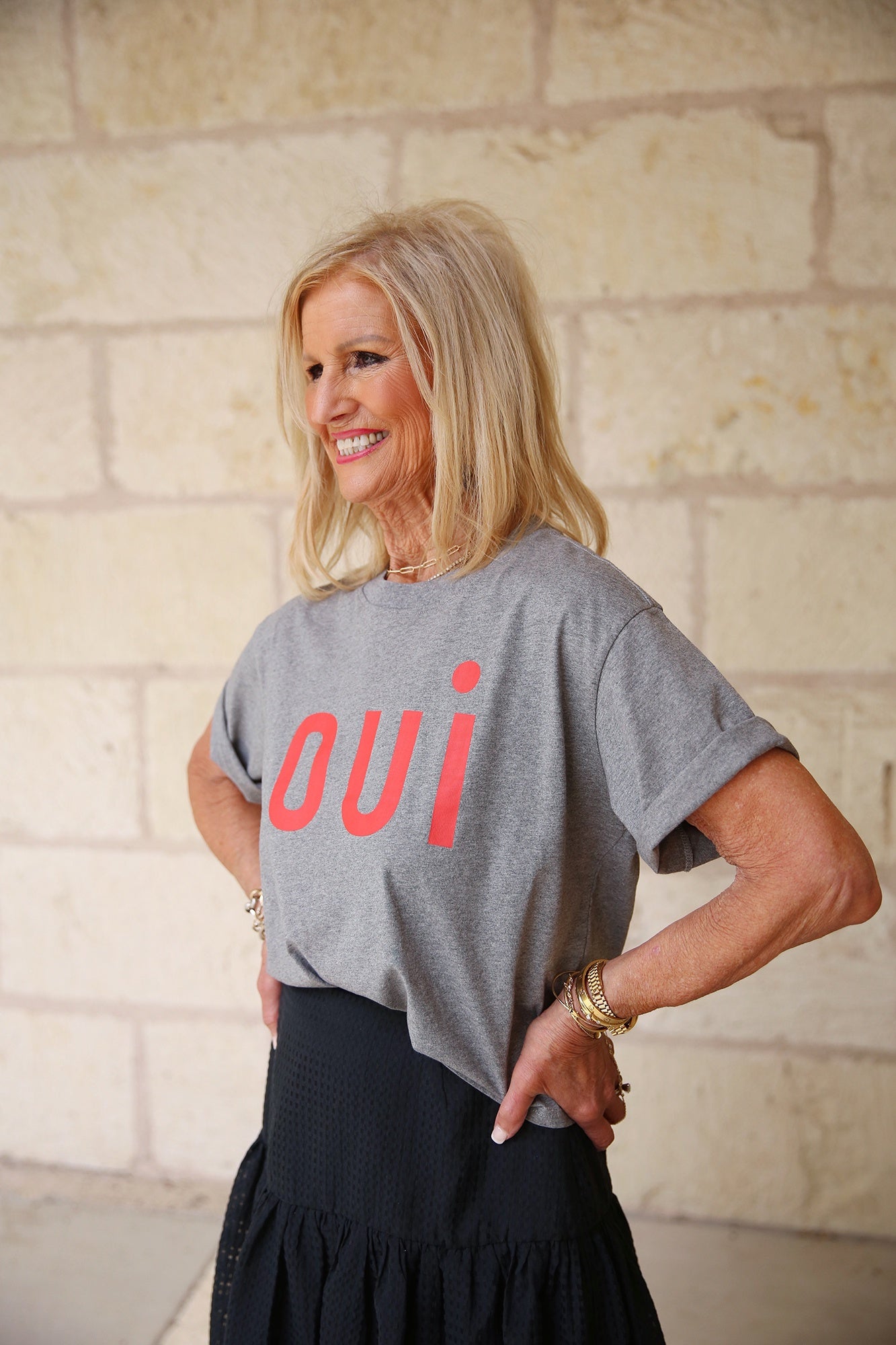 Le Carré Tee Grey Melange w/Bright Poppy Oui