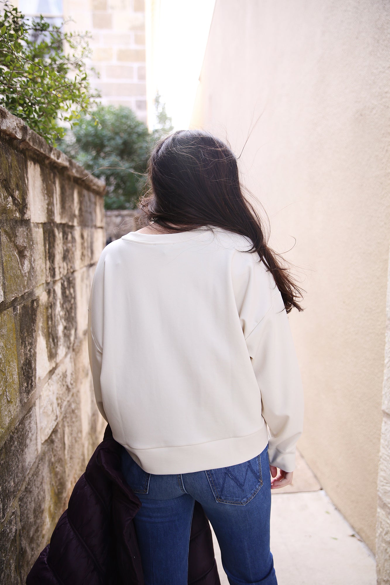 Lightweight Ponte Round Neck Top Sweatshirt