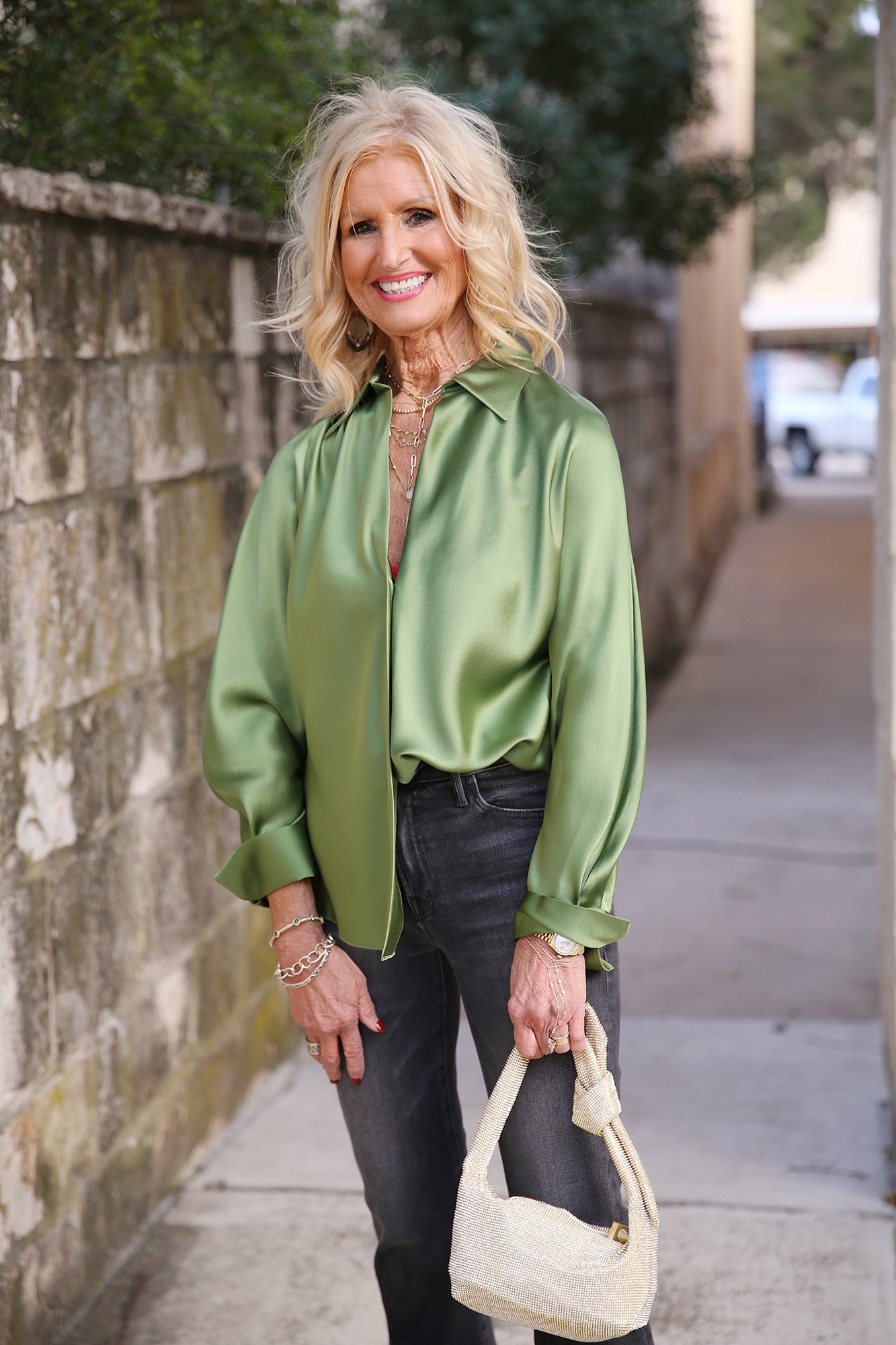 Long Sleeve Bias Silk Blouse Sycamore