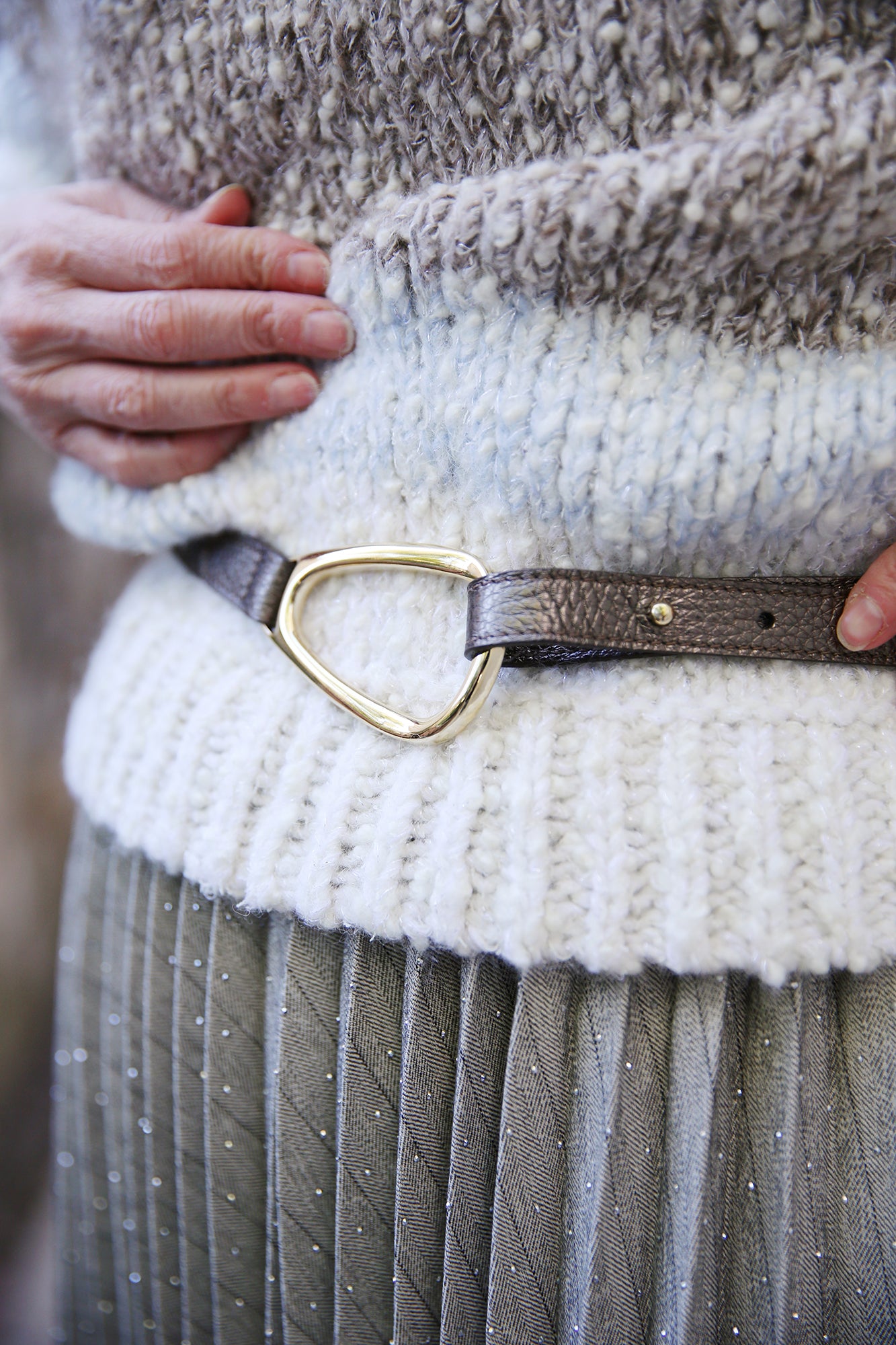 L'Adorable 20m Belt Pebble Calf Leather Shimmer Gold Buckle Bronze
