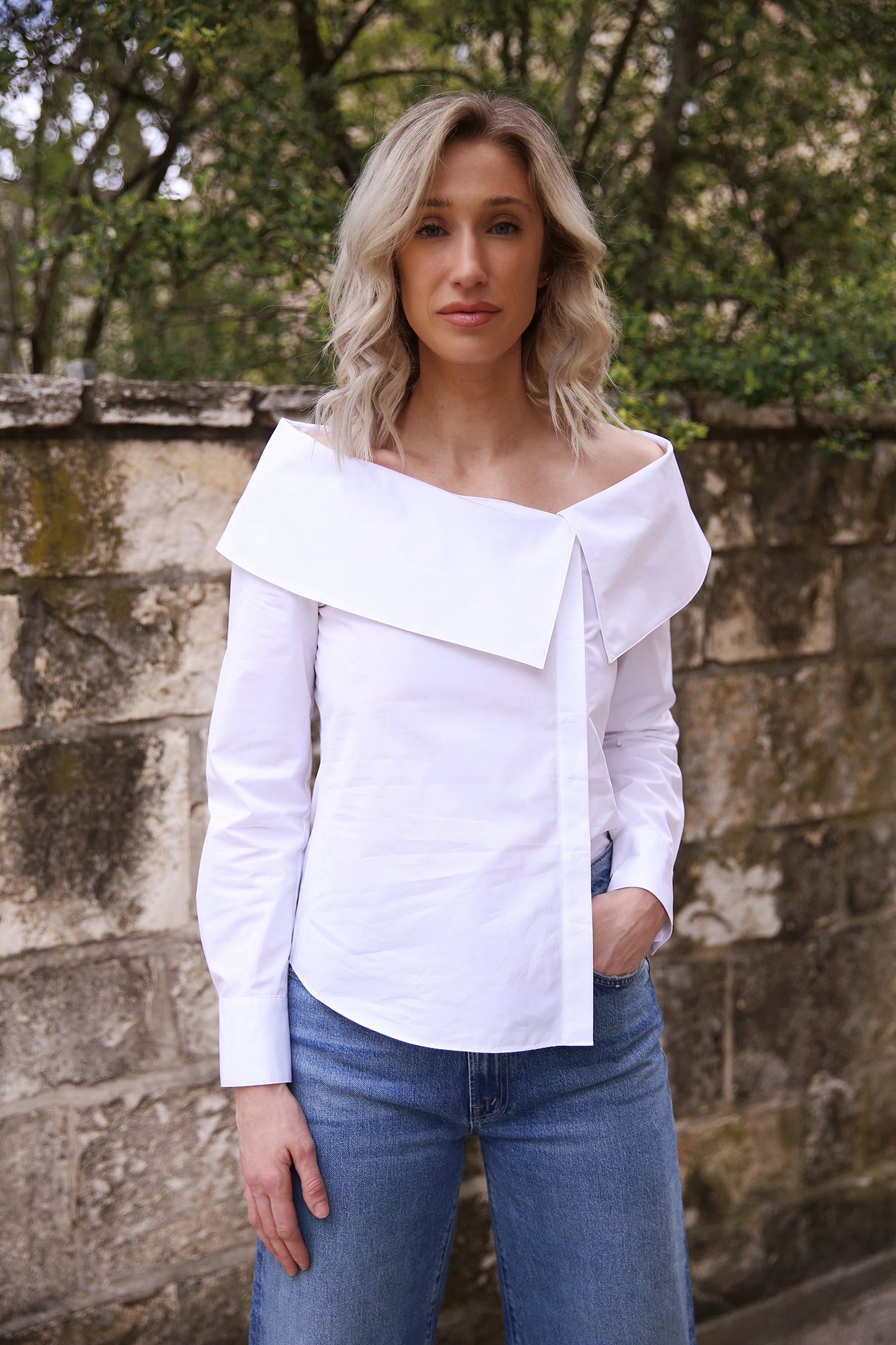 Organic Cotton Poplin Portrait Collar Shirt