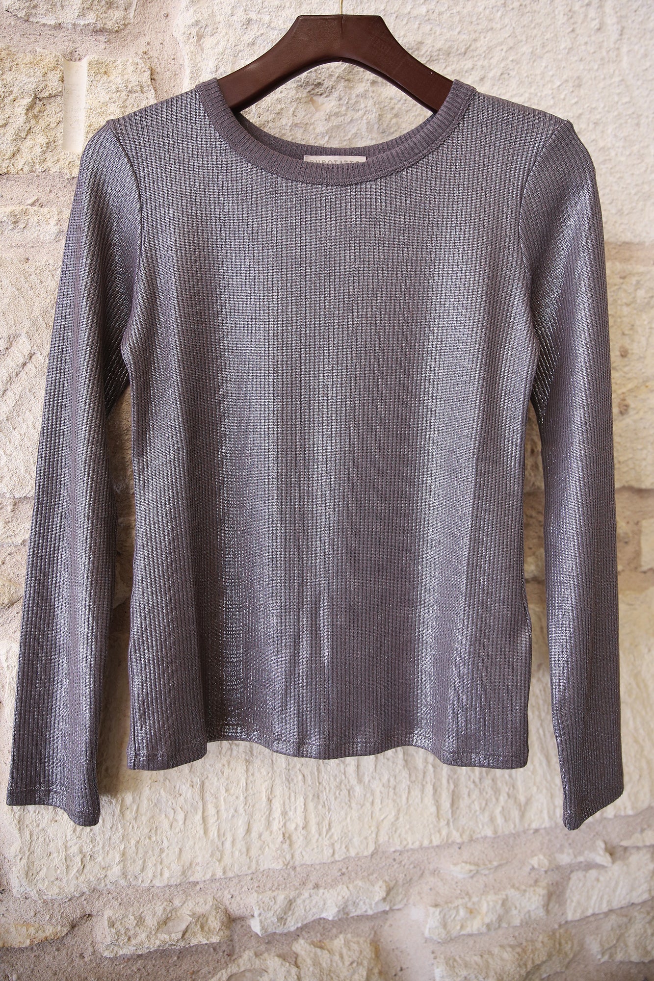 Lamé Round Neck Long Sleeve T-Shirt