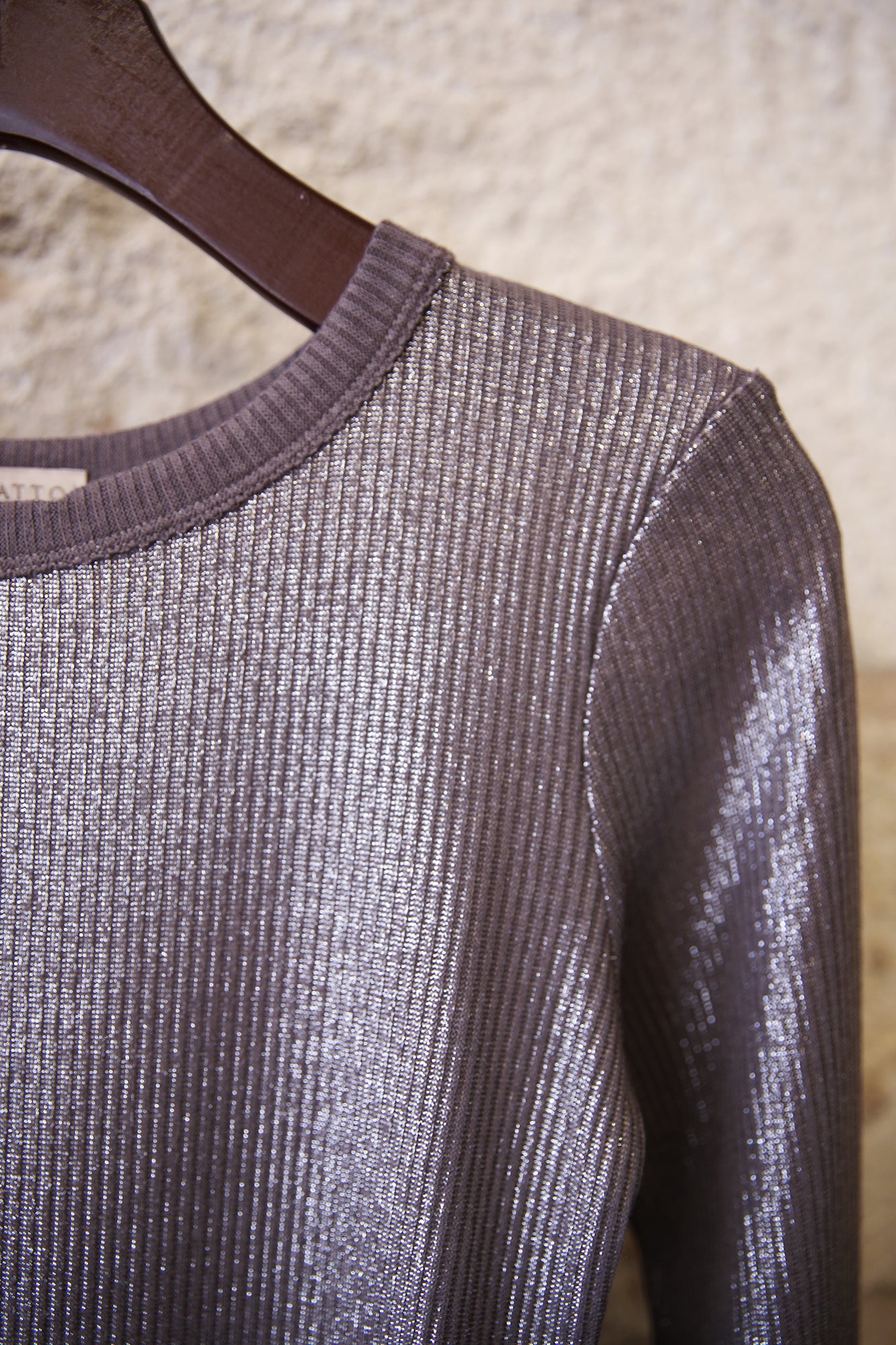 Lamé Round Neck Long Sleeve T-Shirt
