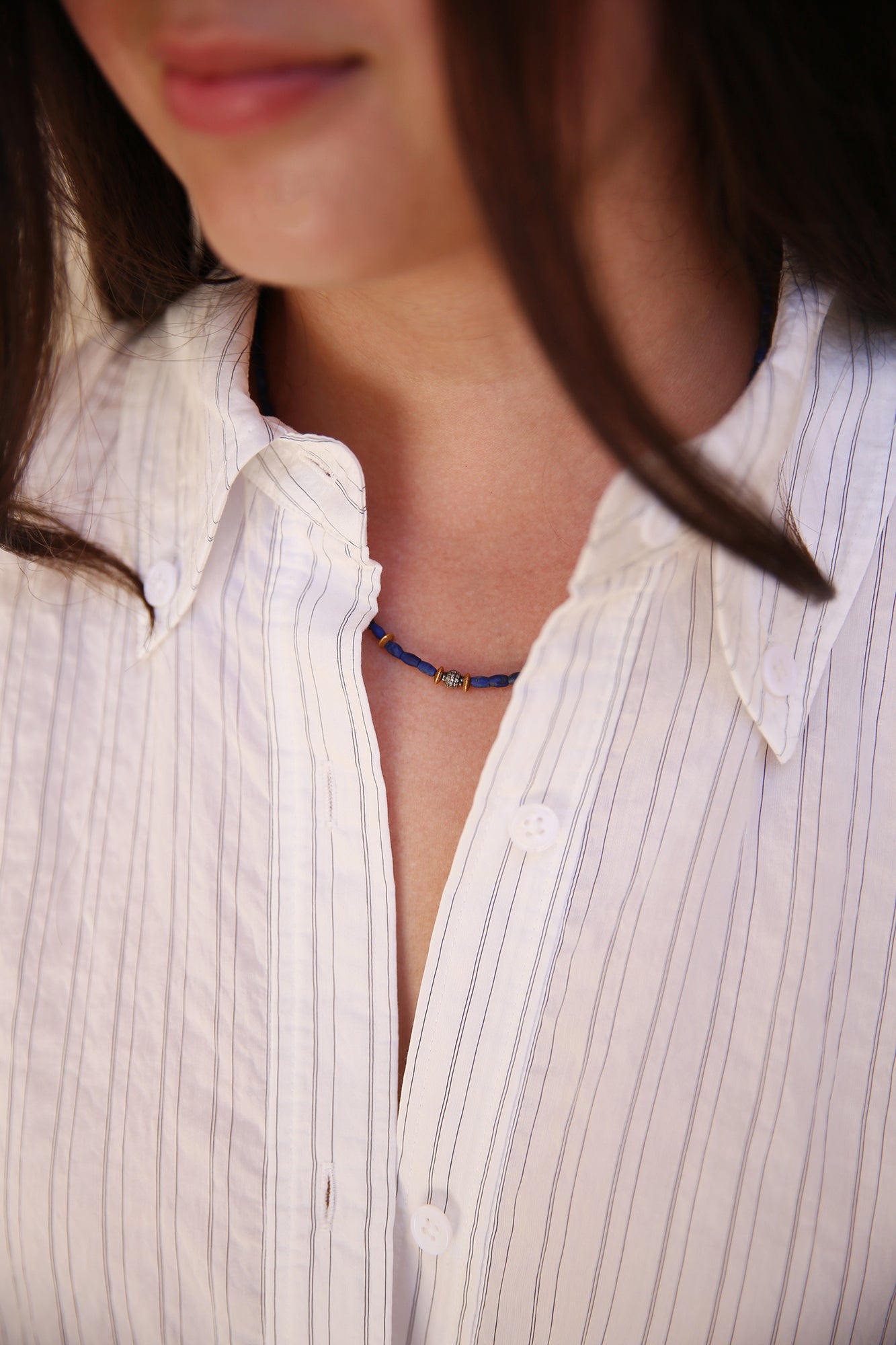 Oval Lapis With Diamond And Gold Beads