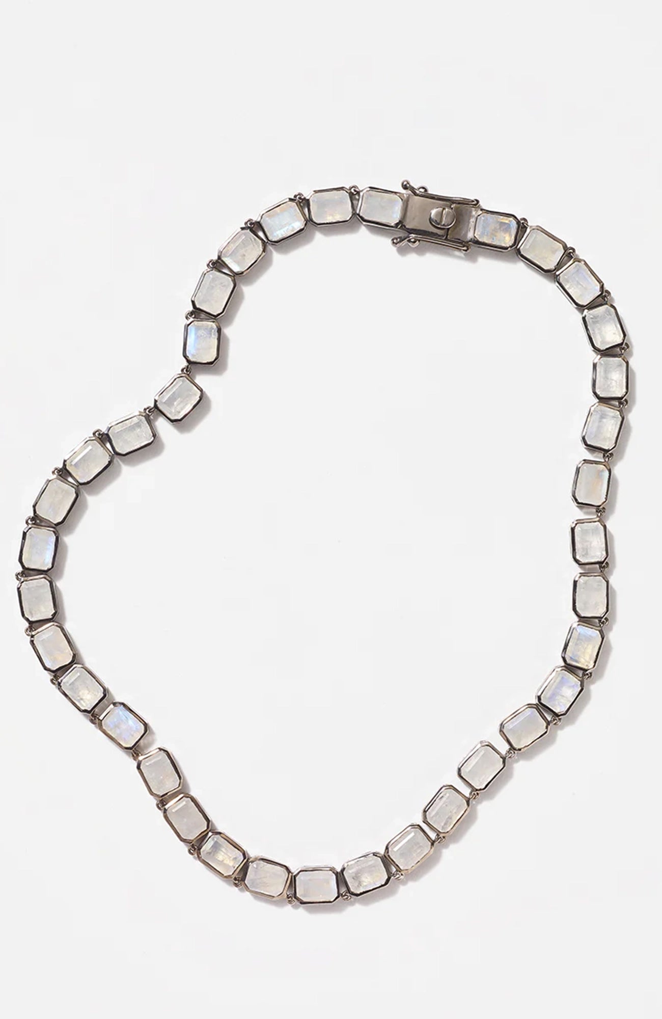 Large Deco Tile Rivière Necklace Rainbow Moonstone