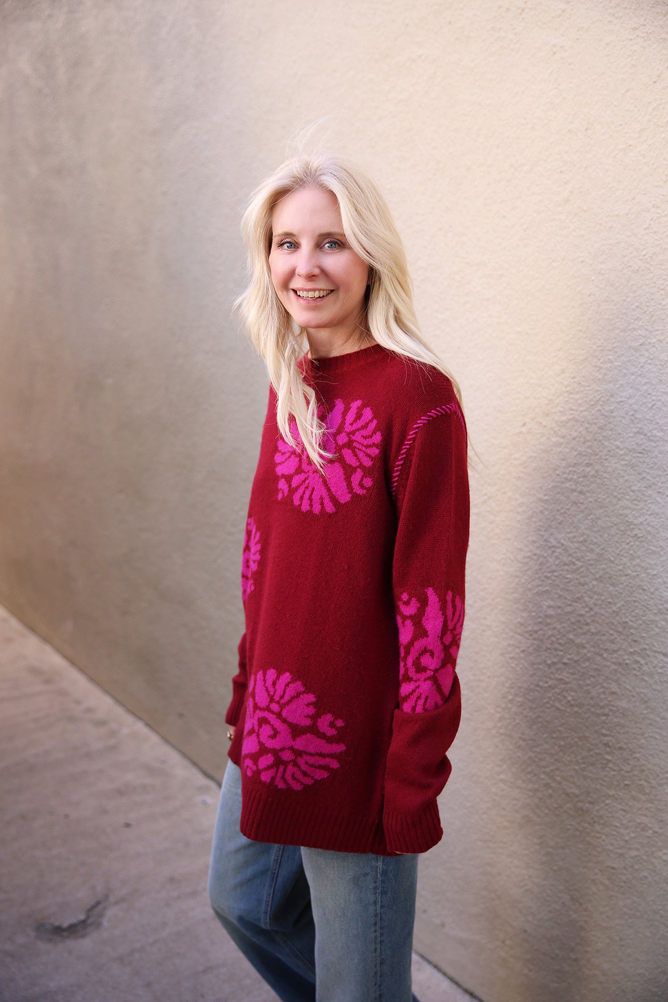Lerma Forest Merino Wool/Cashmere Pullover Dark Red