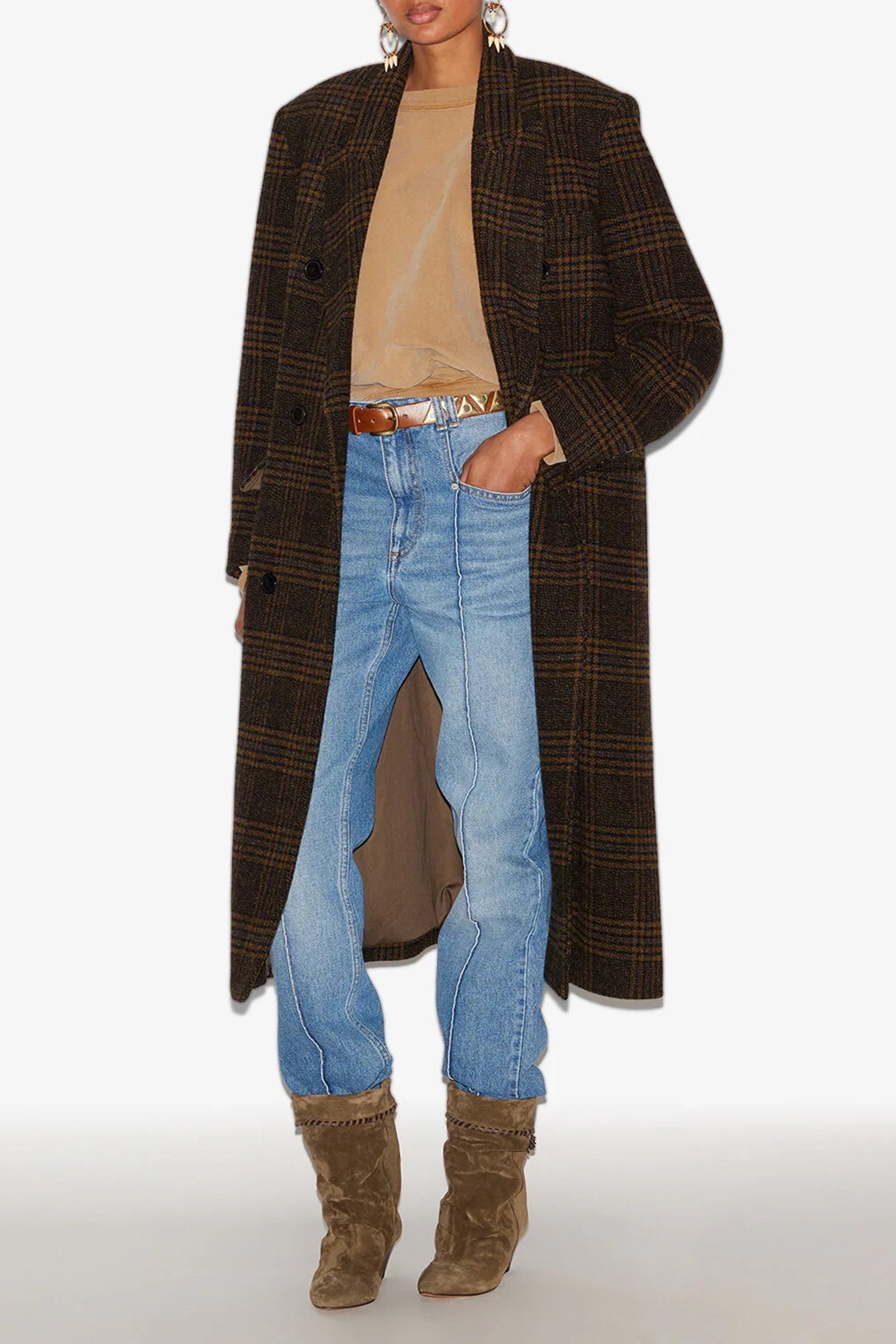 Lexana Long Checkered Wool Coat