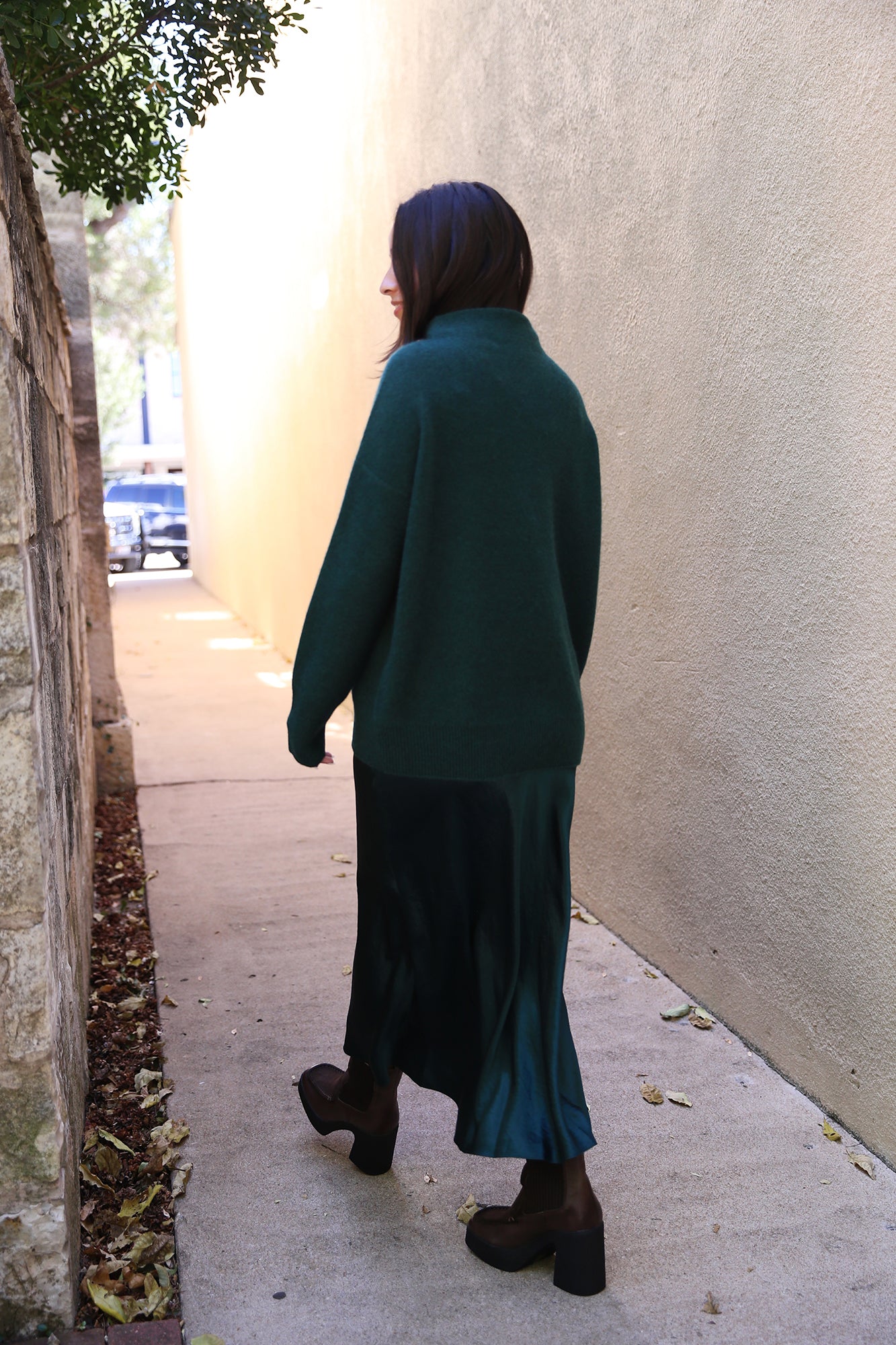 Lingerie-Trim Satin Slip Skirt Jade Lake