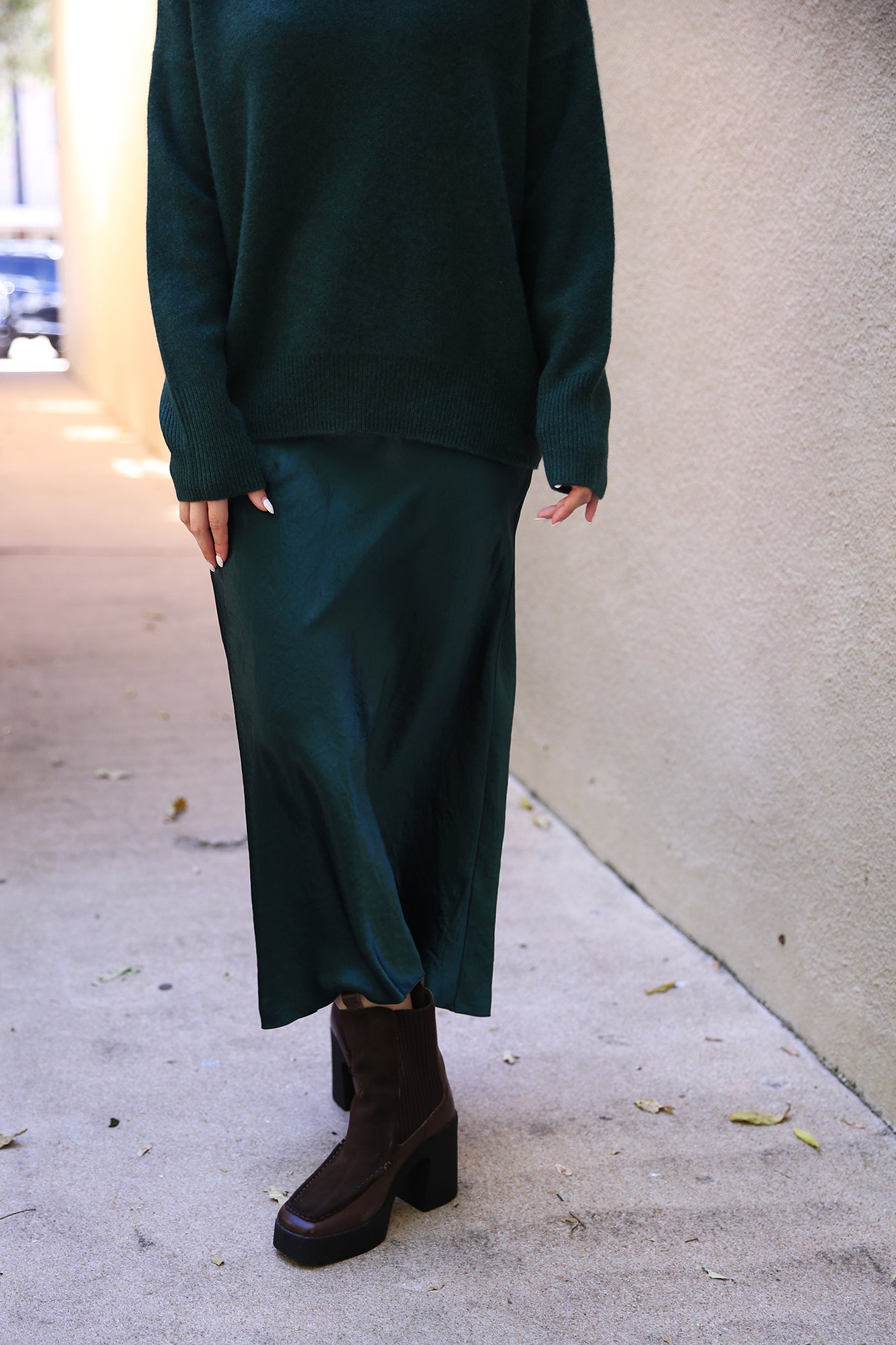Lingerie-Trim Satin Slip Skirt Jade Lake