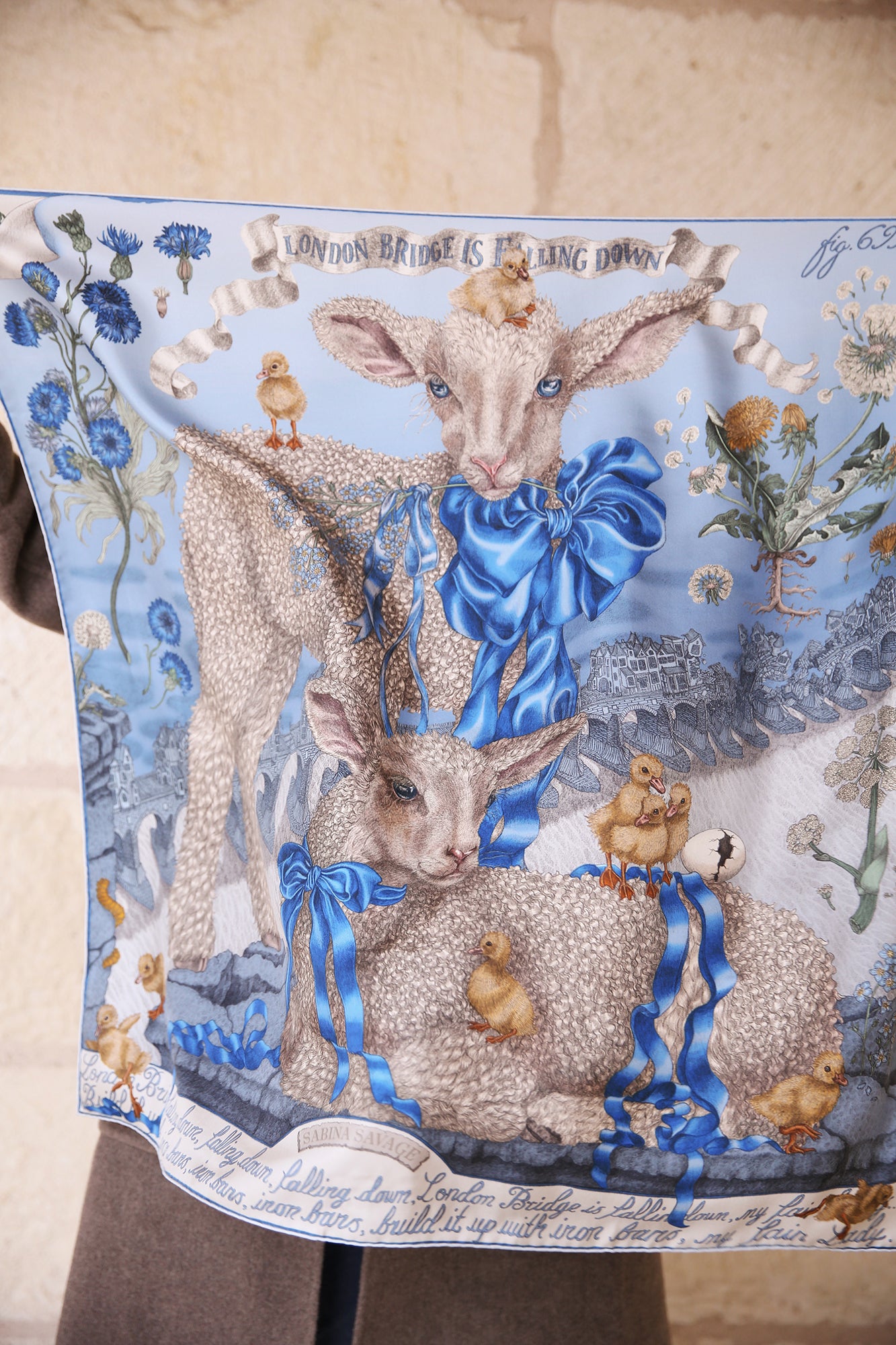 London Bridge is Falling Down 100% Silk Twill Scarf Square 90cm x 90cm