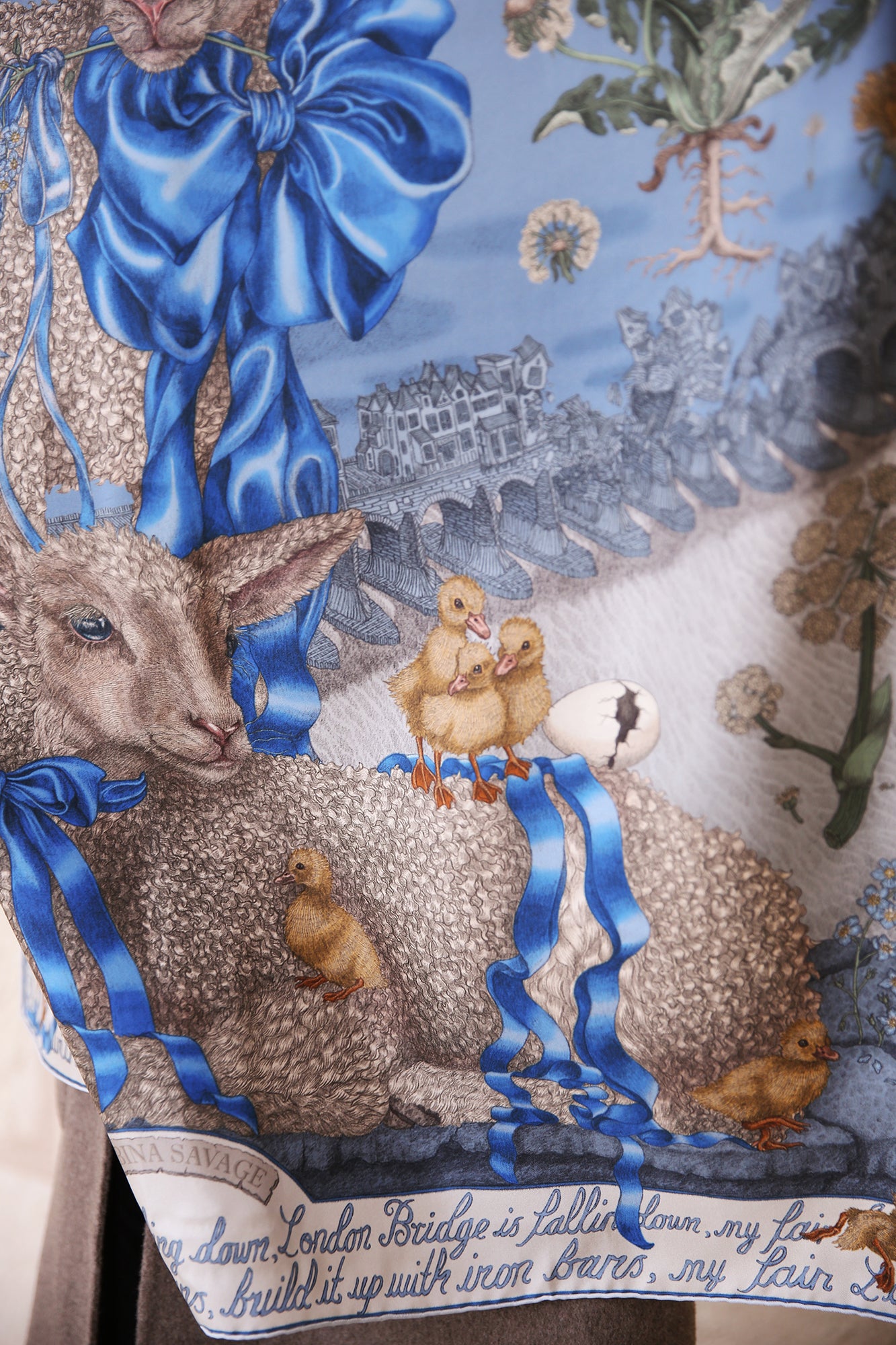 London Bridge is Falling Down 100% Silk Twill Scarf Square 90cm x 90cm