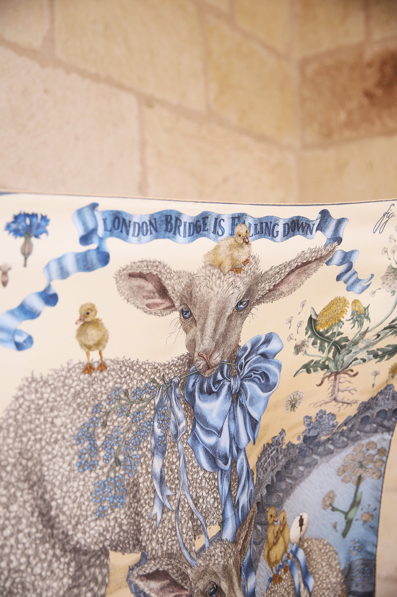 London Bridge is Falling Down 100% Silk Twill Scarf Square 90cm x 90cm