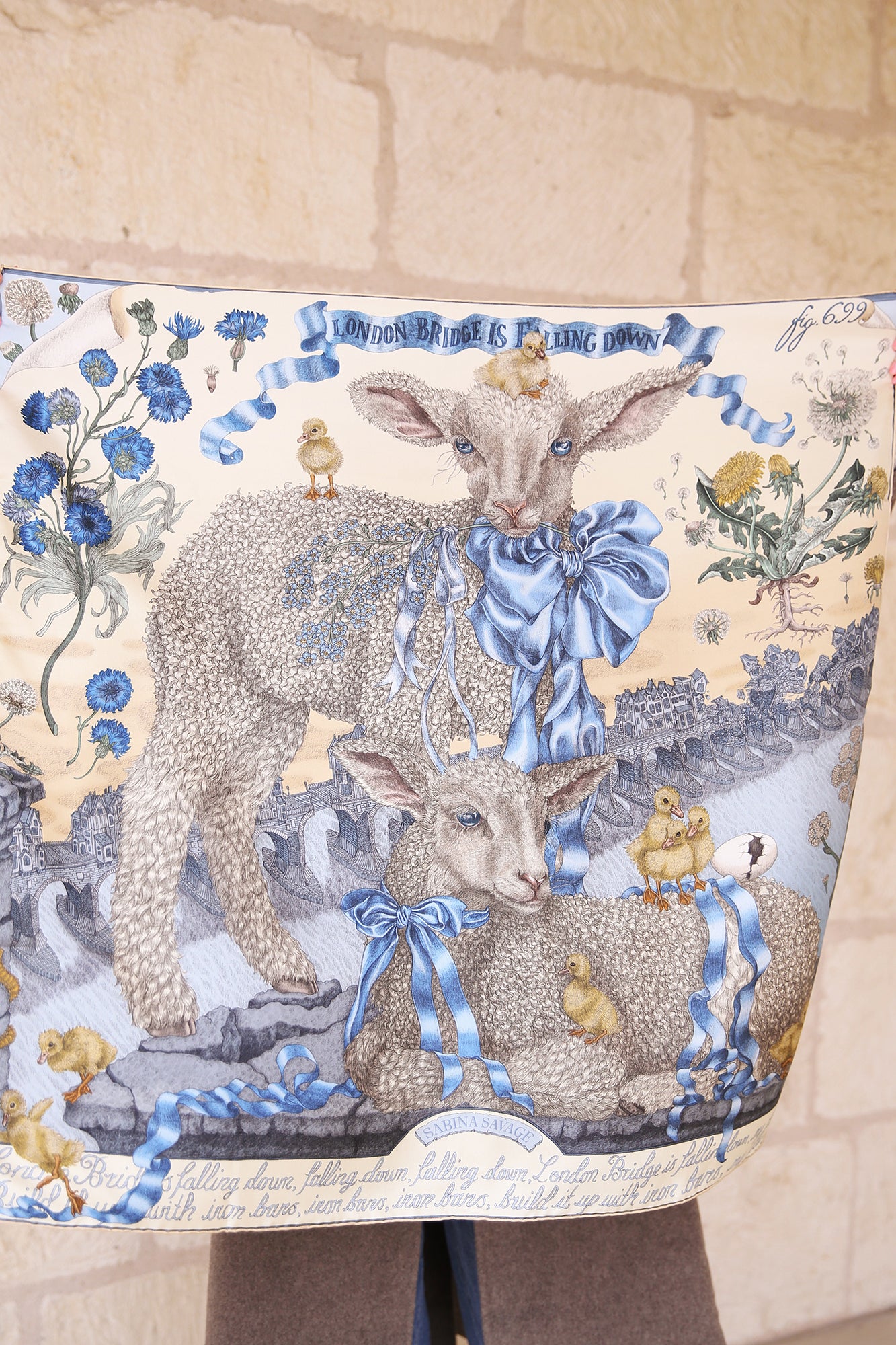 London Bridge is Falling Down 100% Silk Twill Scarf Square 90cm x 90cm