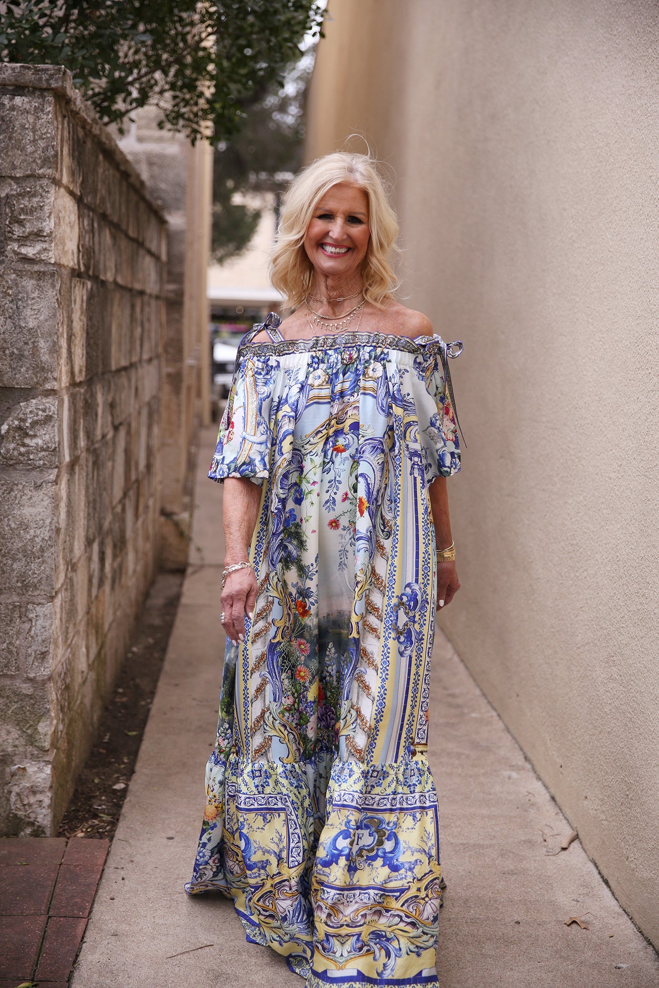 Long Off Shoulder Frill Dress With Straps