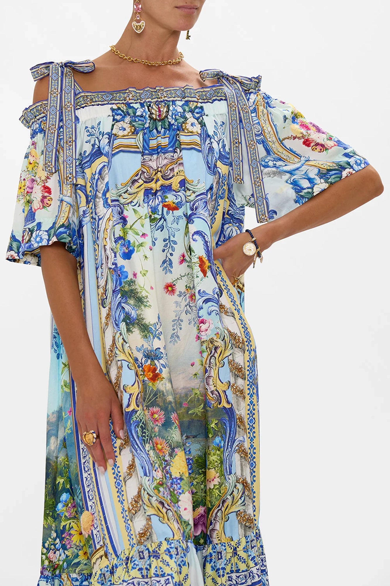 Long Off Shoulder Frill Dress With Straps