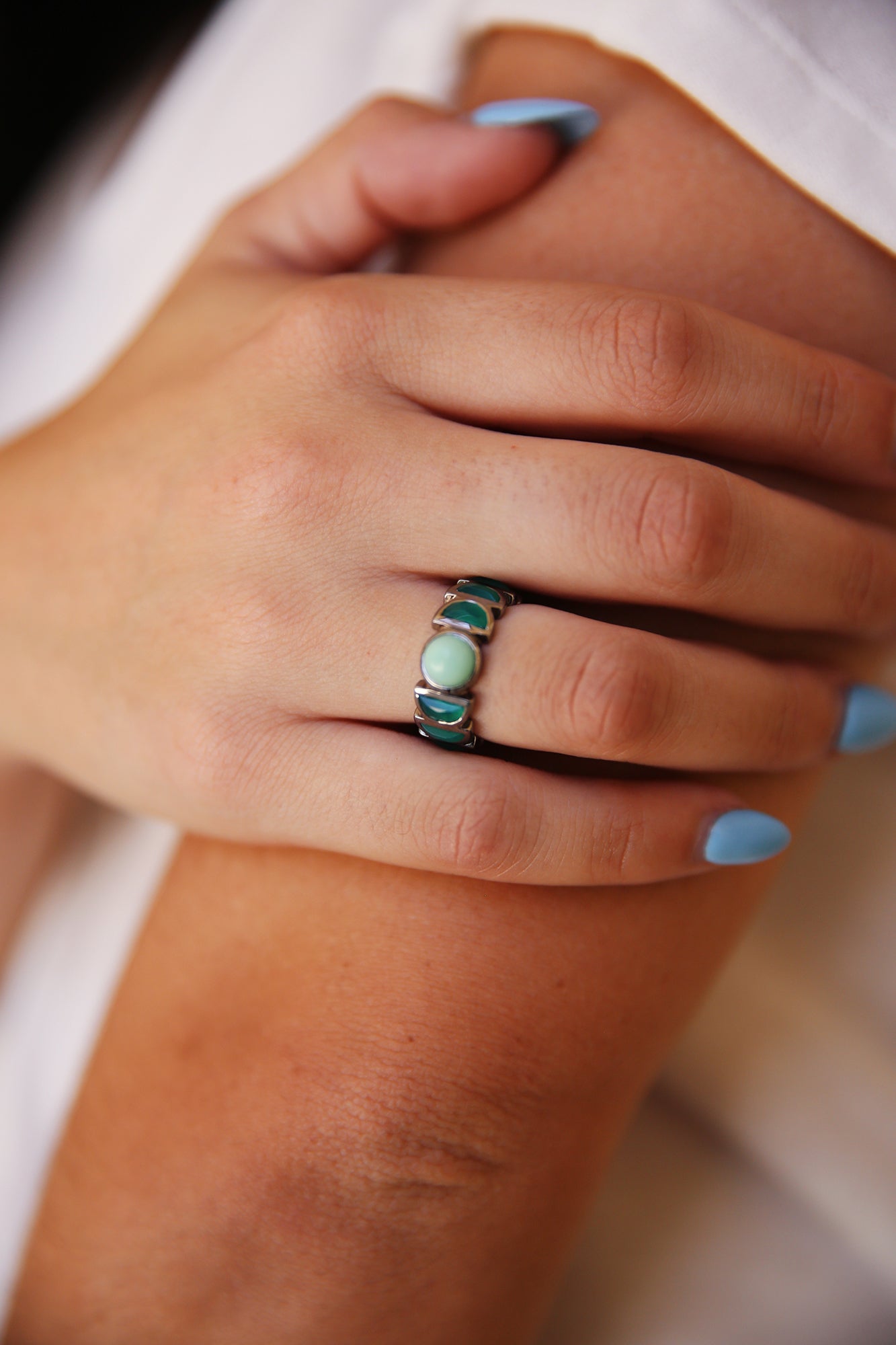 Luna Band Ring Chrysoprase + Green Onyx