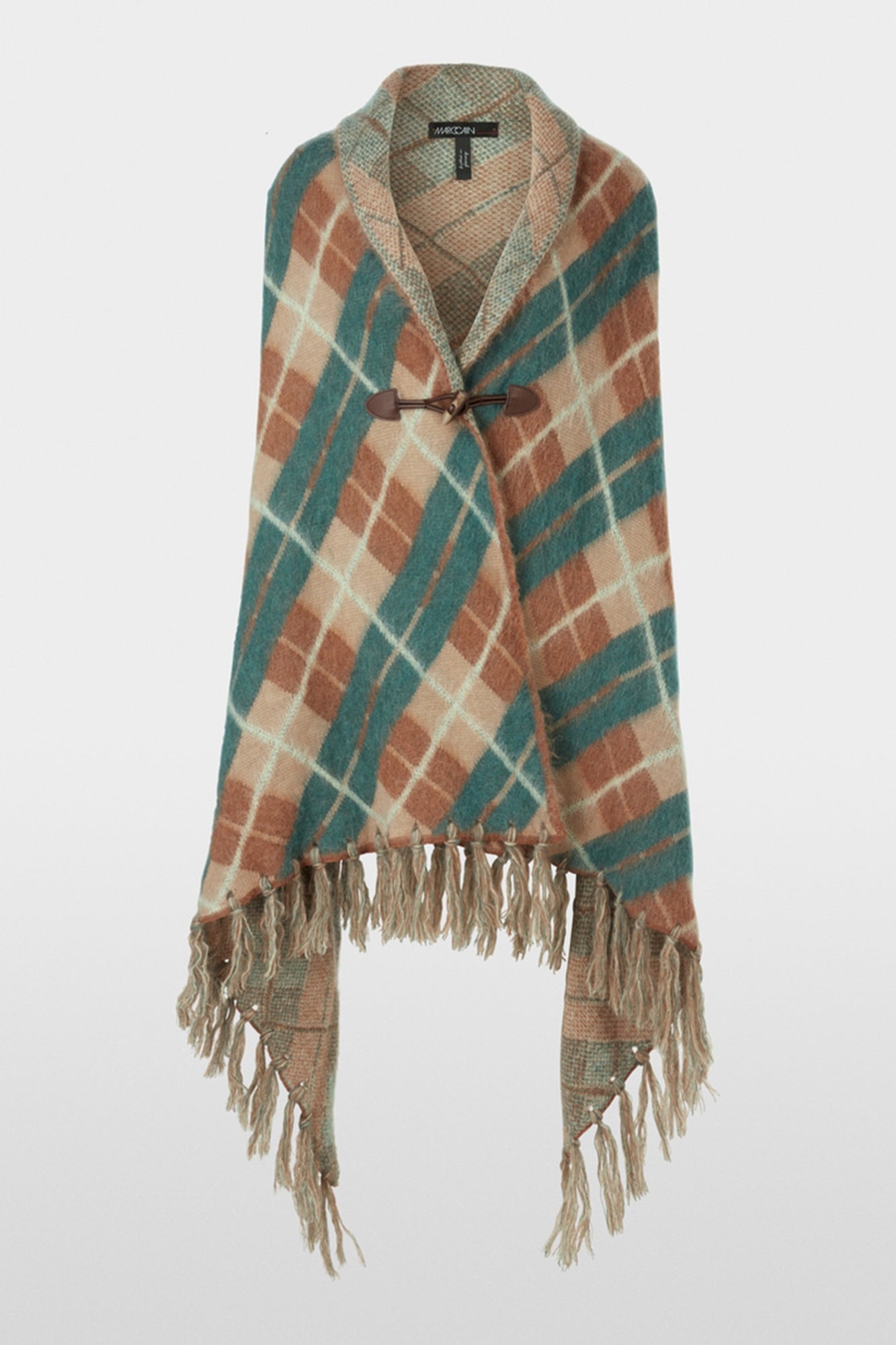 Luxury Reimagined Check Cape Knitted in Germany Spice