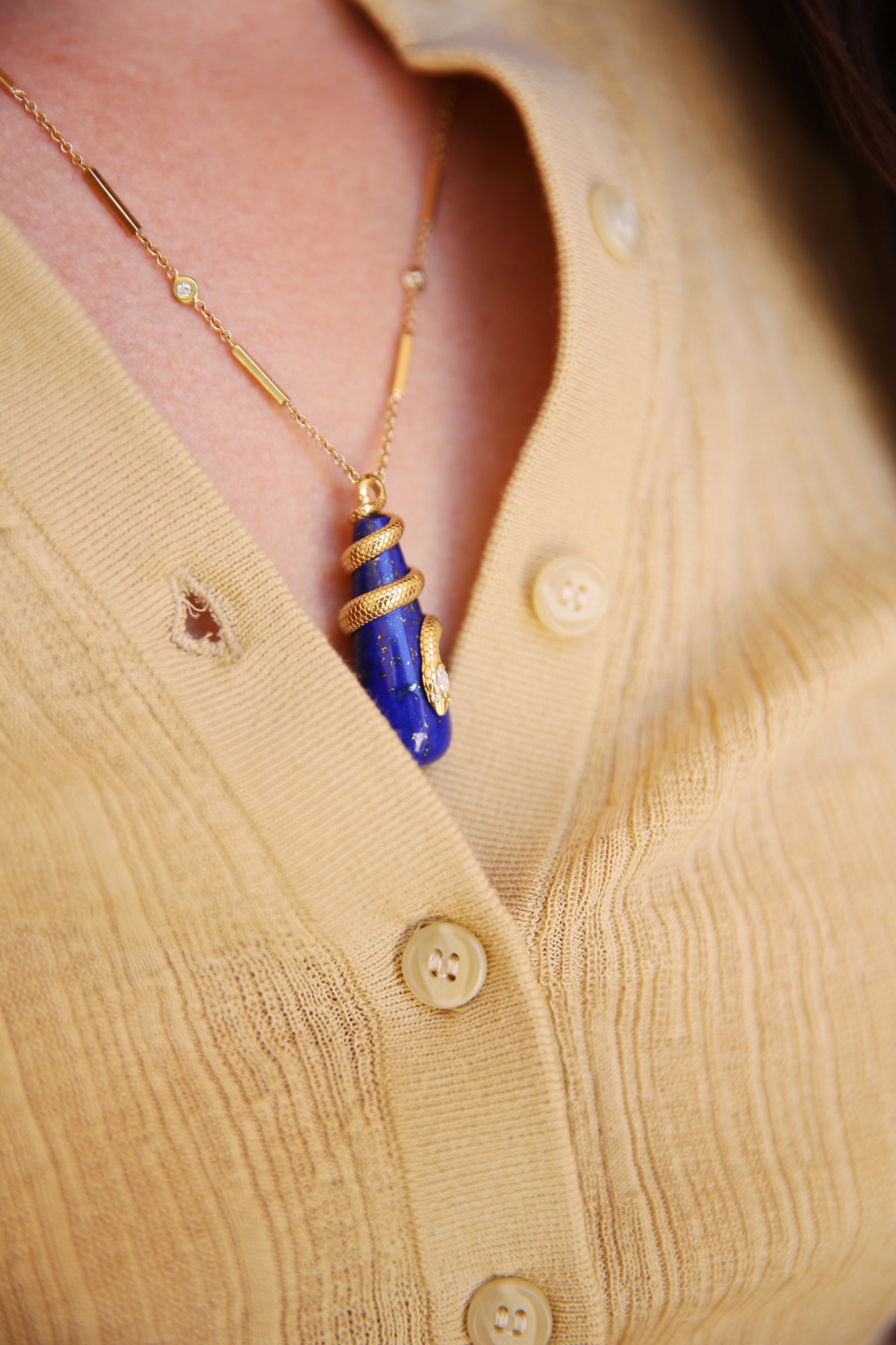 Marquise Diamond Head Snake Wrap Necklace Lapis