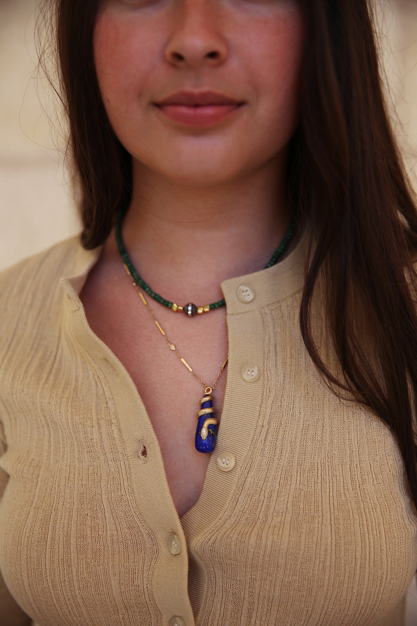Marquise Diamond Head Snake Wrap Necklace Lapis
