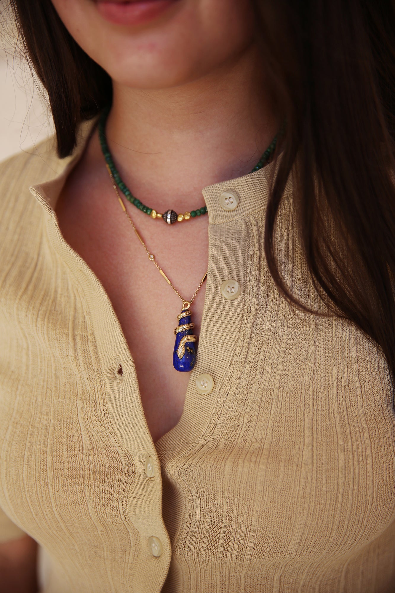 Marquise Diamond Head Snake Wrap Necklace Lapis