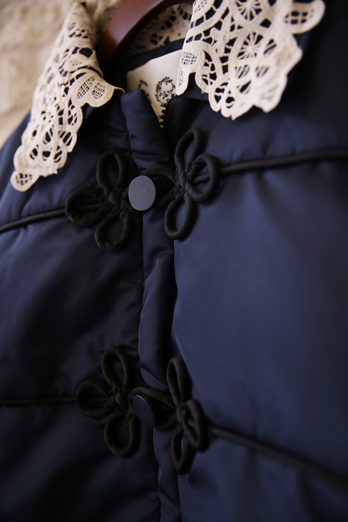 Medina Lace Puffer Jacket Navy
