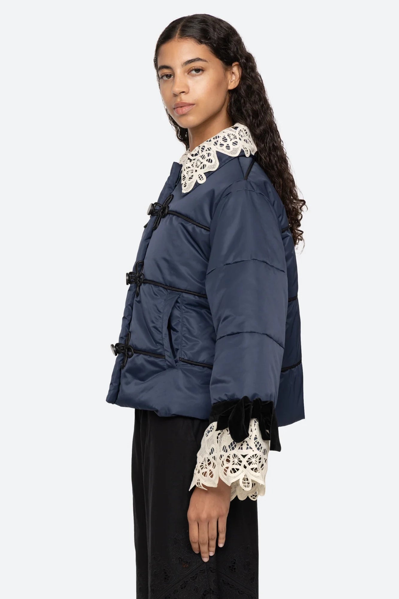 Medina Lace Puffer Jacket Navy
