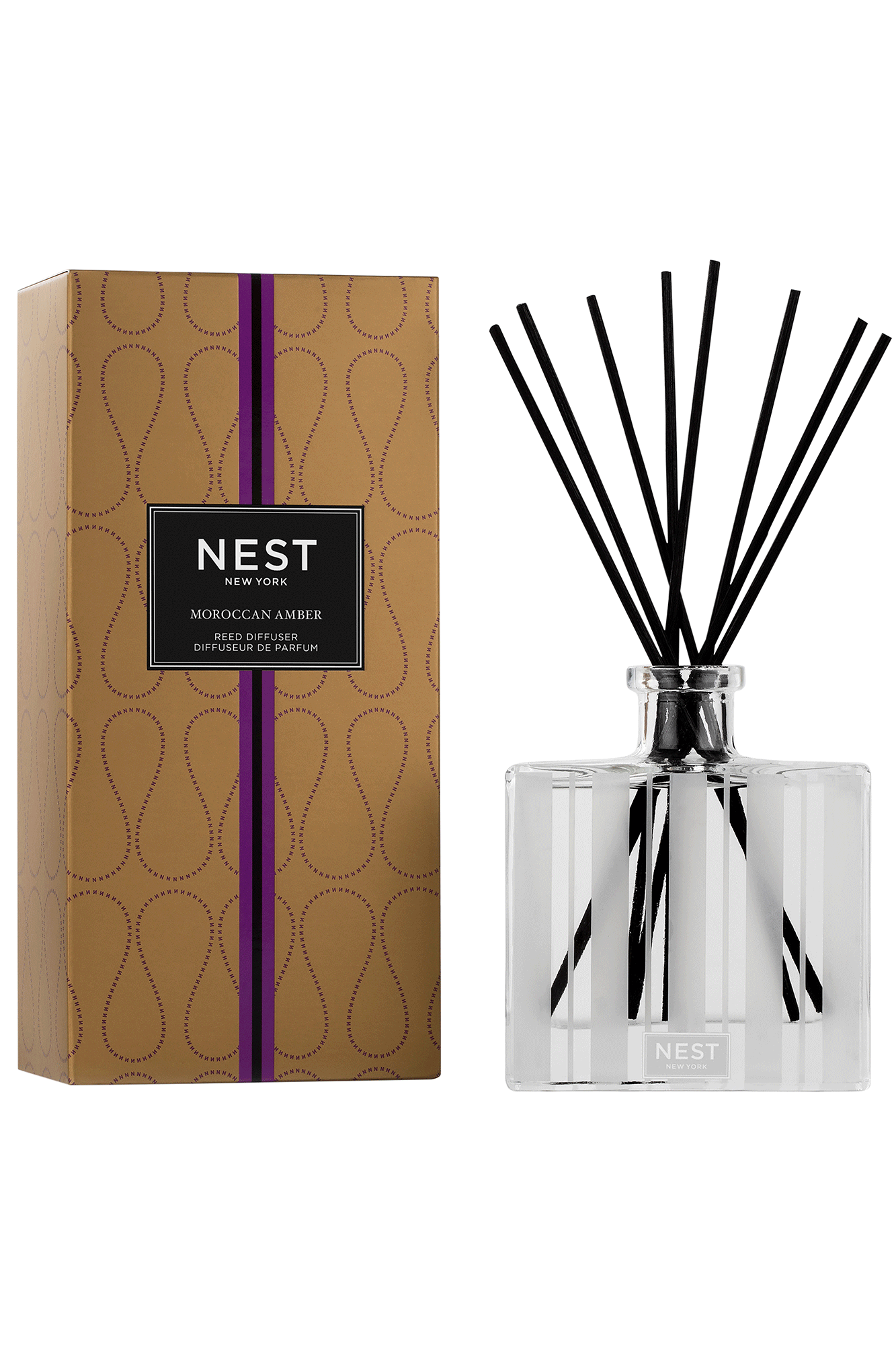 This Reed Diffuser from Nest is a luxurious way to fill your room with the exotic aroma of Moroccan Amber. An exquisite blend of sweet patchouli, heliotrope, bergamot, and a hint of eucalyptus, you'll be able to create a soothing atmosphere of scent and relaxation.