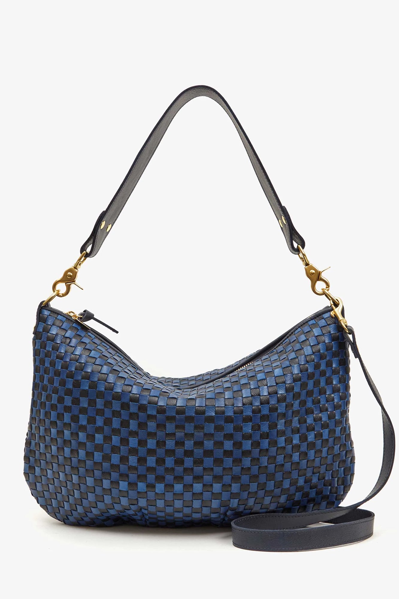 Moyen Messenger Handbag Dark Blue Woven Checker