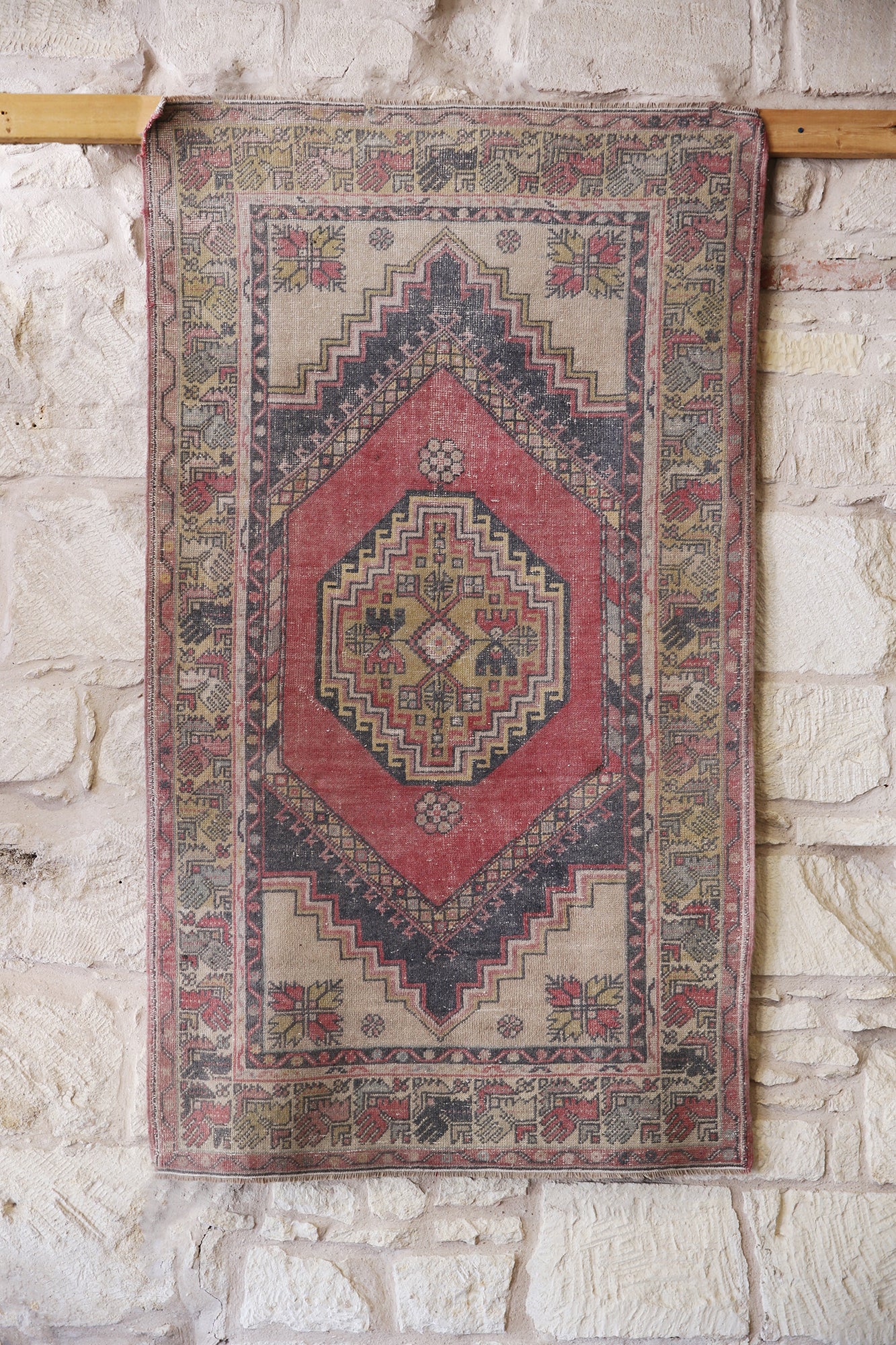 OH Vintage Turkish Runner Red/Black/Yellow,  4’1” x 7’
